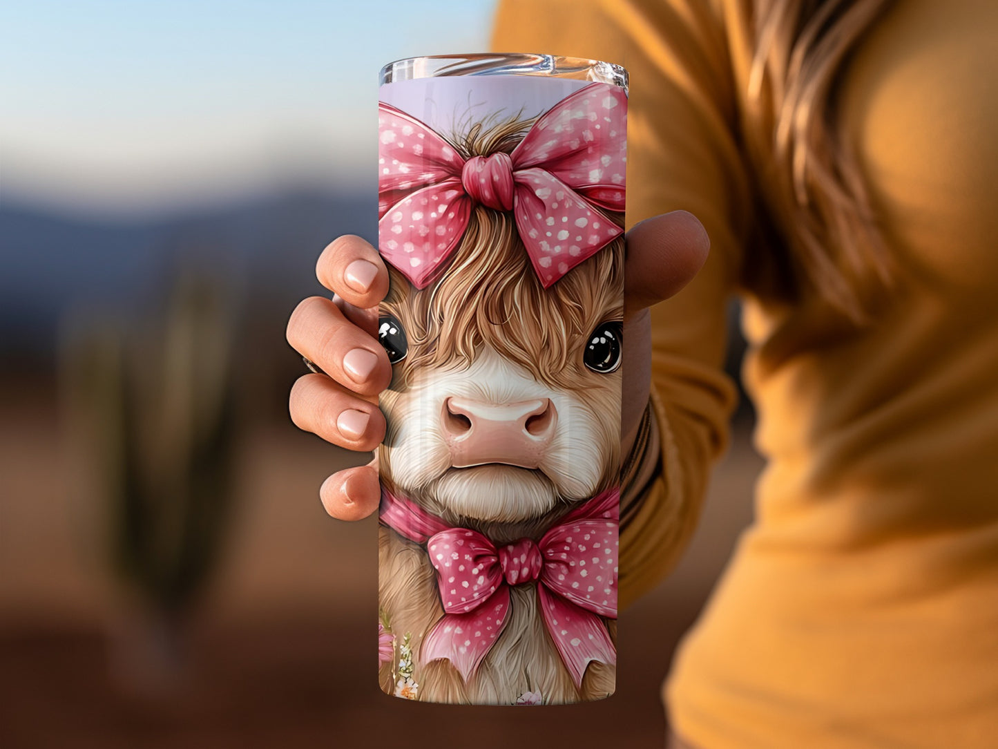 Cute Highland Cow with Pink Bow Tumbler Cup