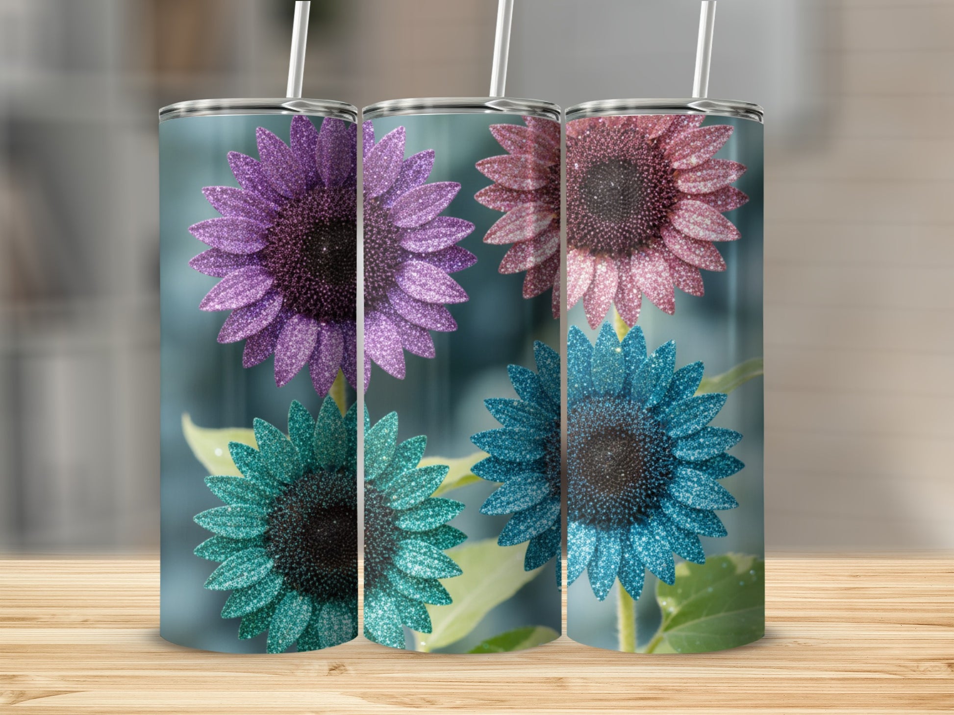 Glittery Sunflower Design Insulated Tumbler Product