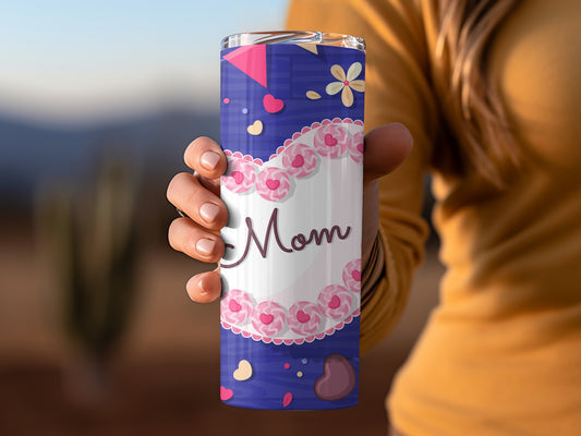 Beautiful Floral Heart Design Mom Tumbler for Mother's Day