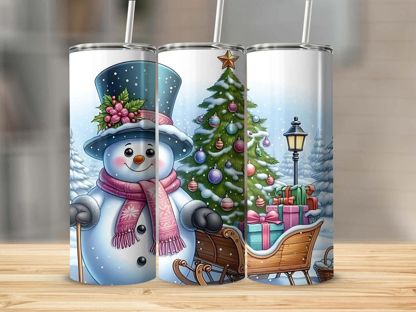 Festive Snowman and Christmas Tree Tumbler Drinkware