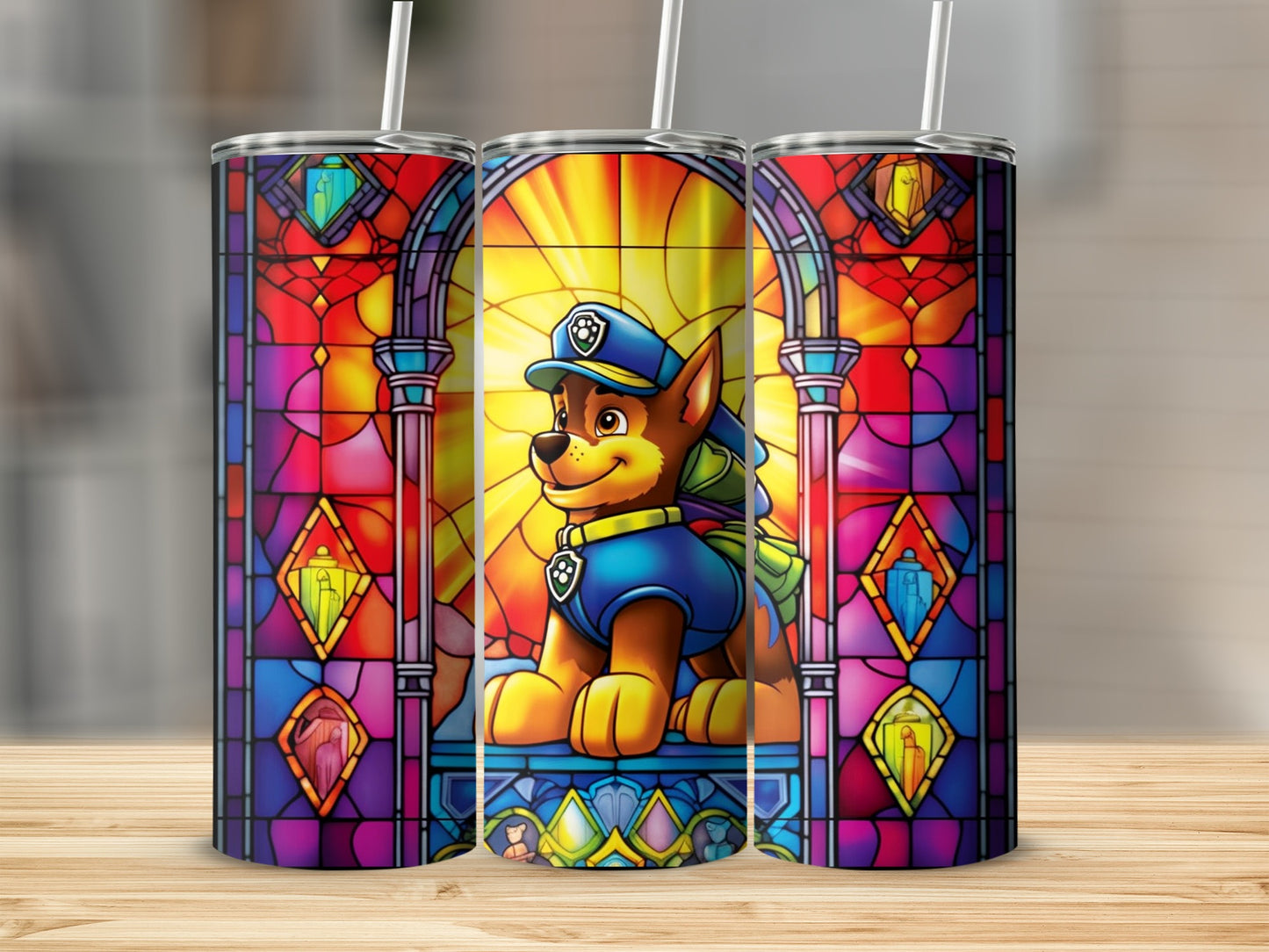Colorful Stained Glass Dog Design Insulated Tumbler