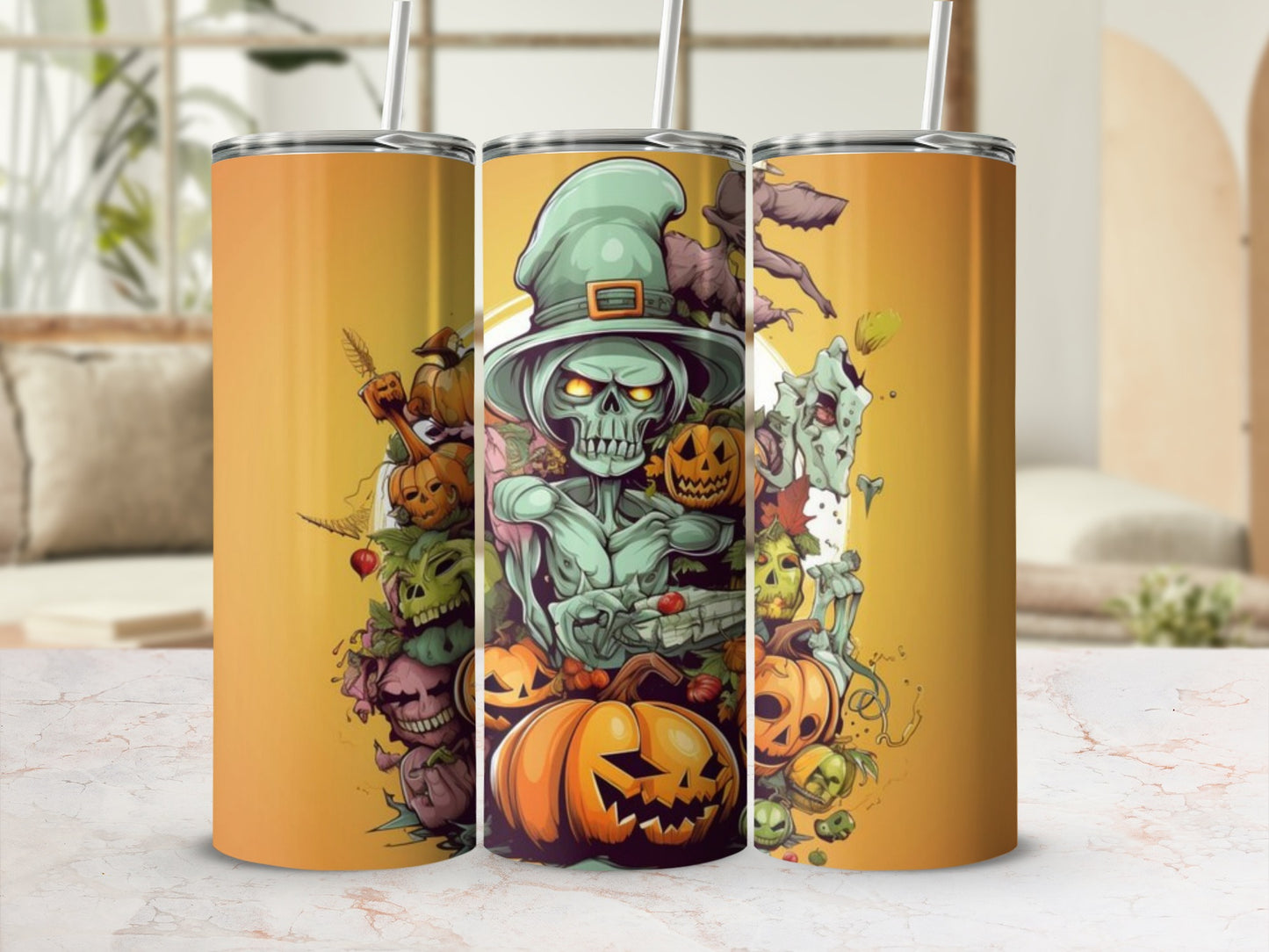 Halloween Skeleton Pumpkin Tumbler Cup Halloween Decor