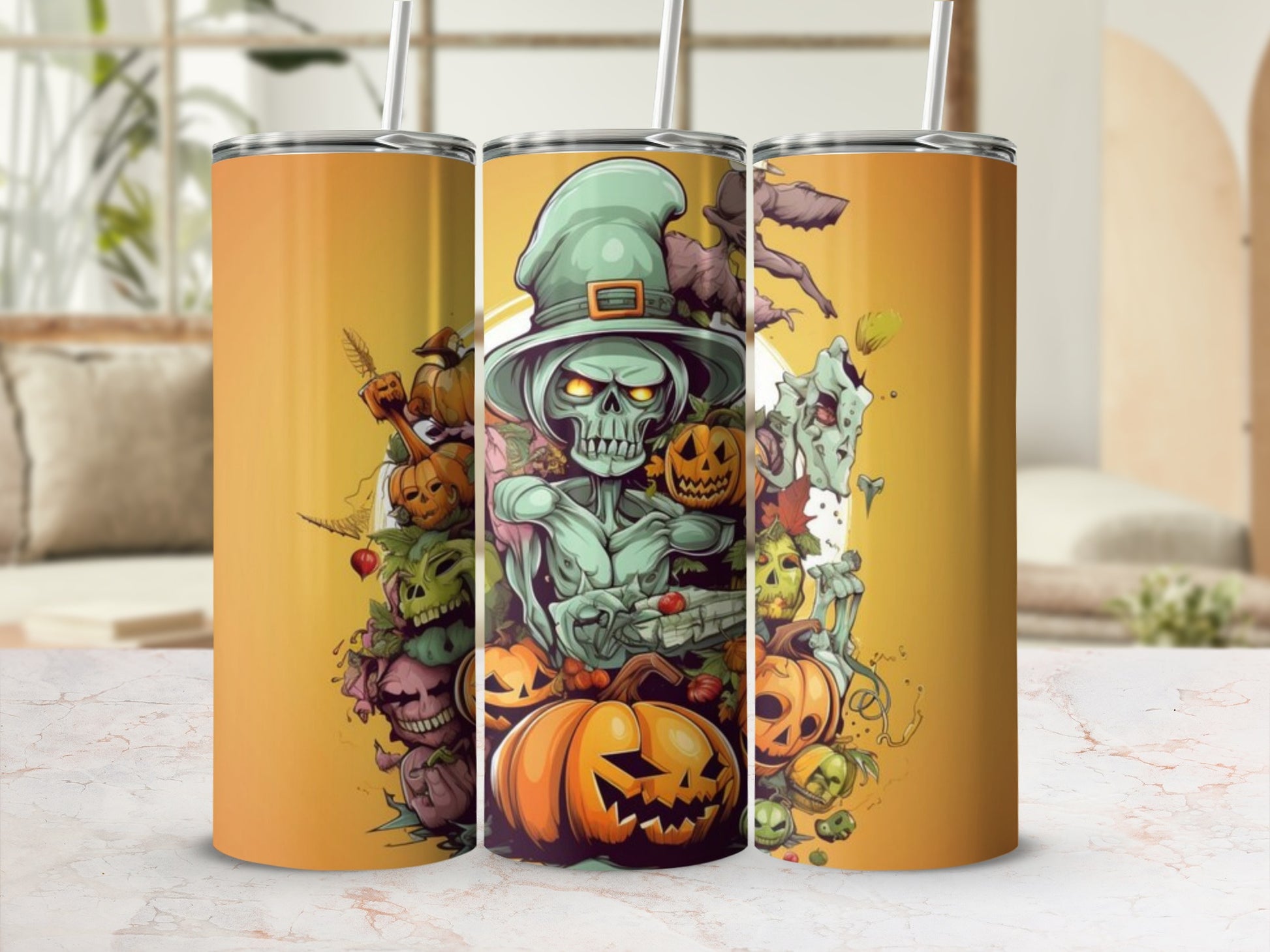 Halloween Skeleton Pumpkin Tumbler Cup Halloween Decor