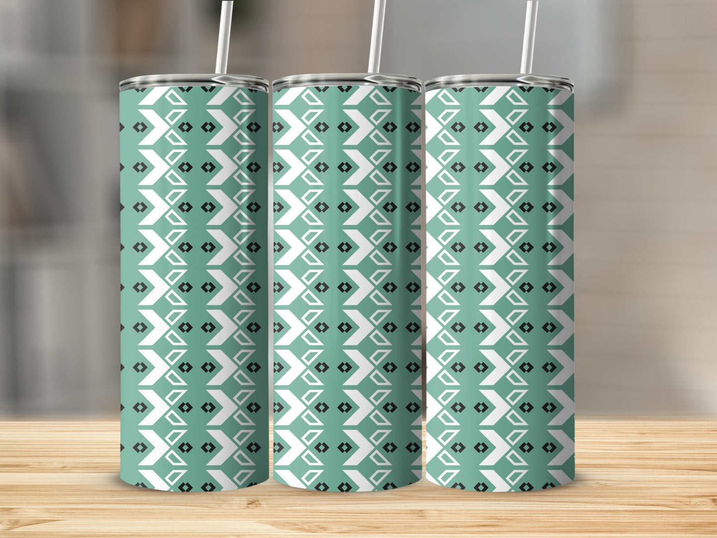 Geometric Patterned Tall Tumbler with Straw