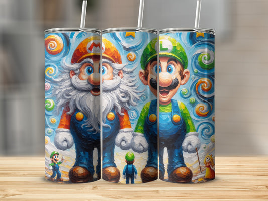 Vibrant Mario and Luigi Themed Tumbler with Straw