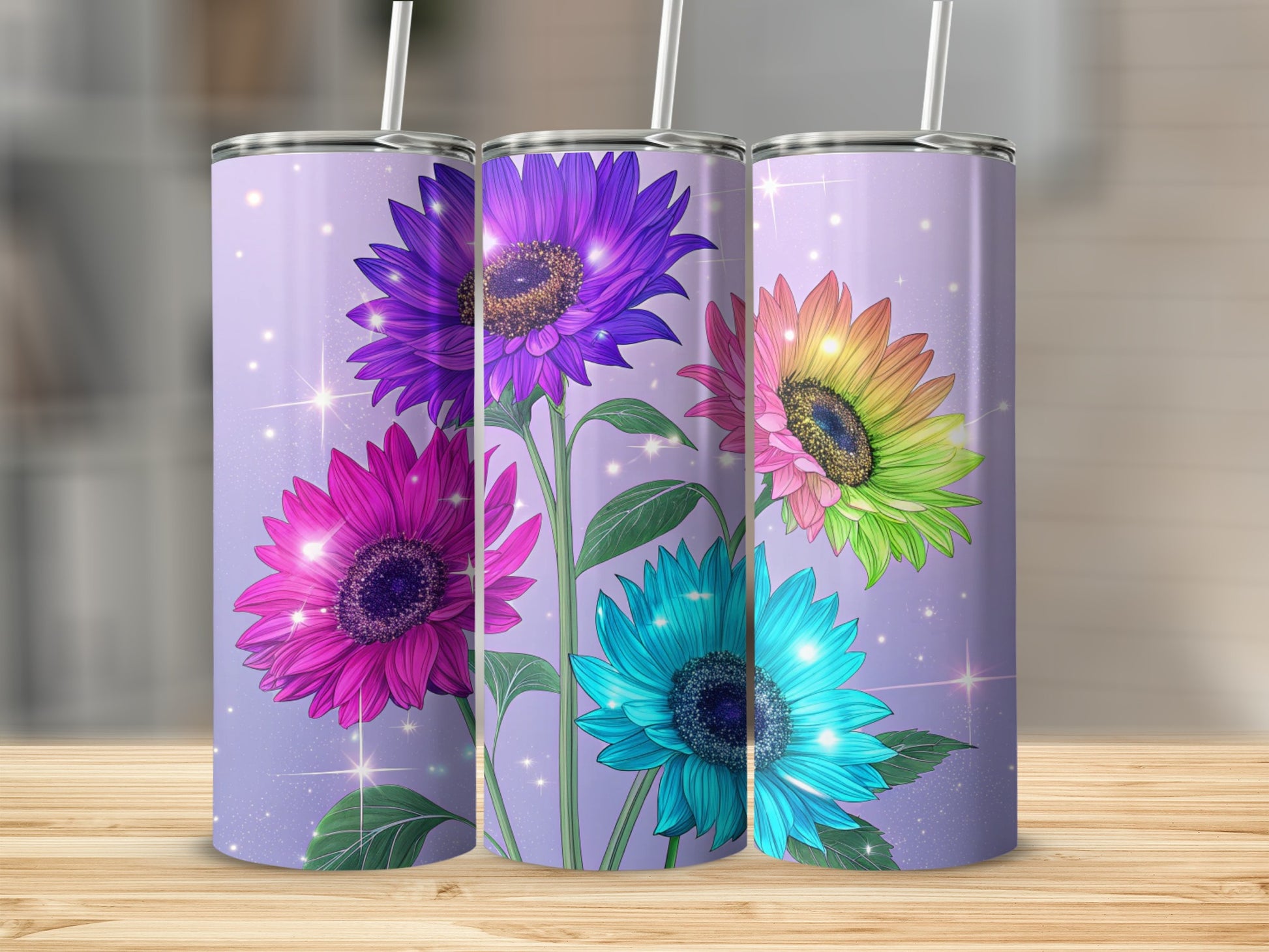 Colorful Sunflower Tumbler with Sparkles Design