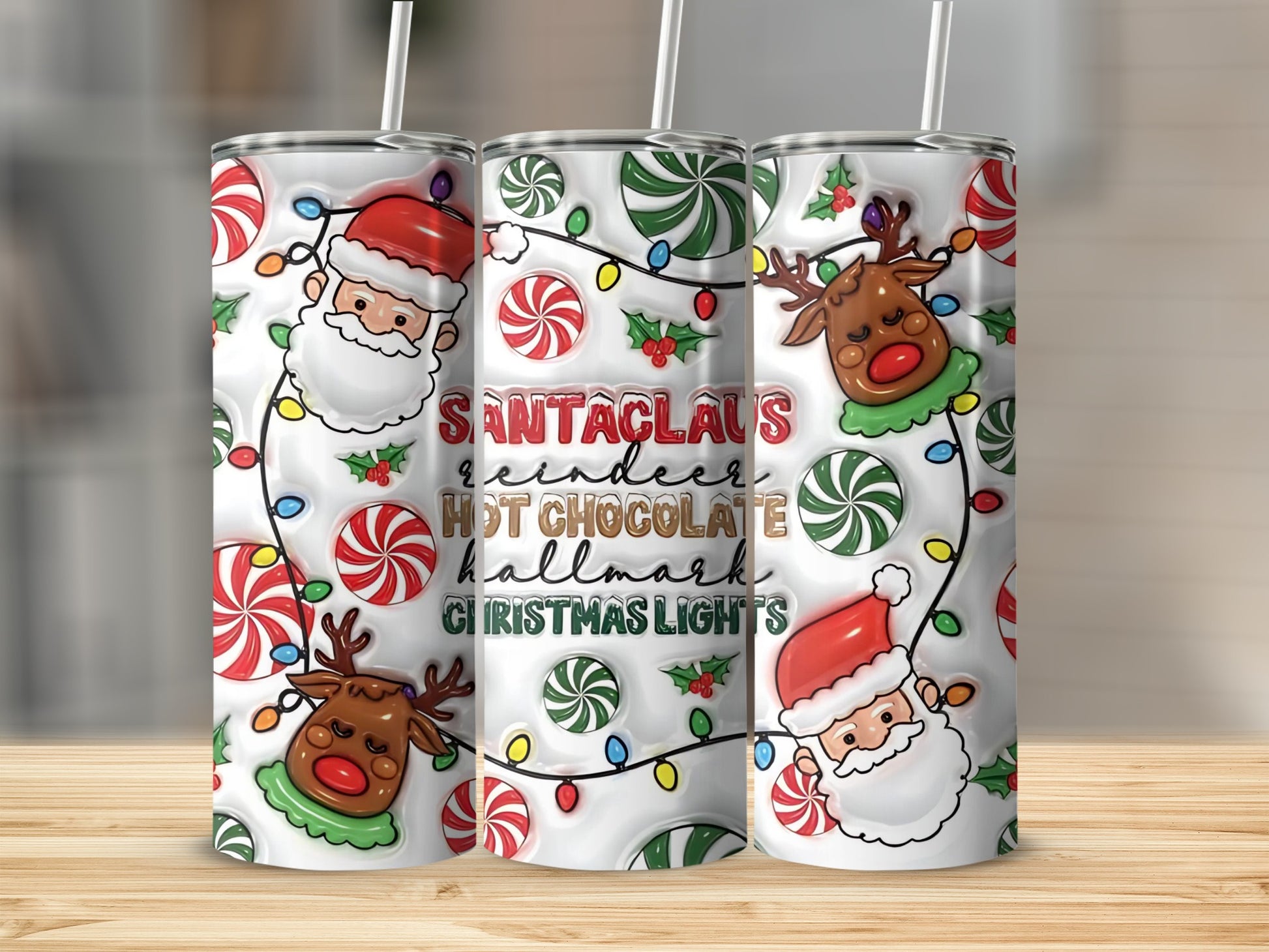 Santa Claus Reindeer Hot Chocolate Hallmark Christmas Lights Product