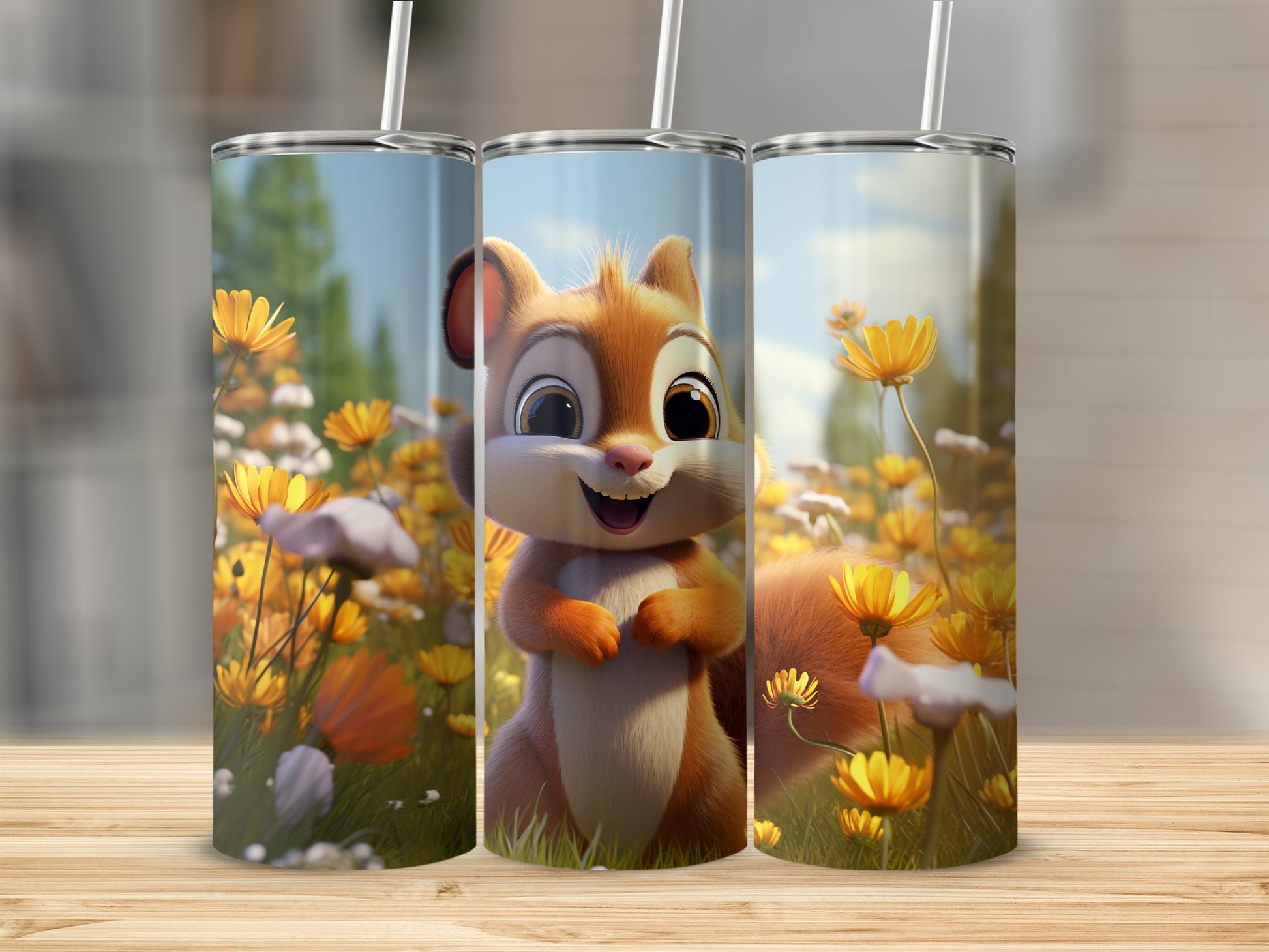 Cute Squirrel in Flower Field Tumbler Cup with Lid