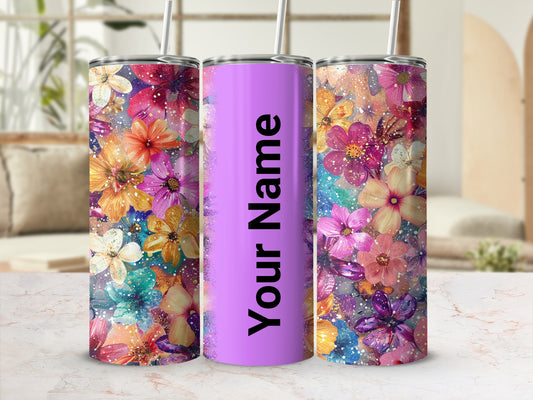 Personalized Colorful Floral Design Tumbler