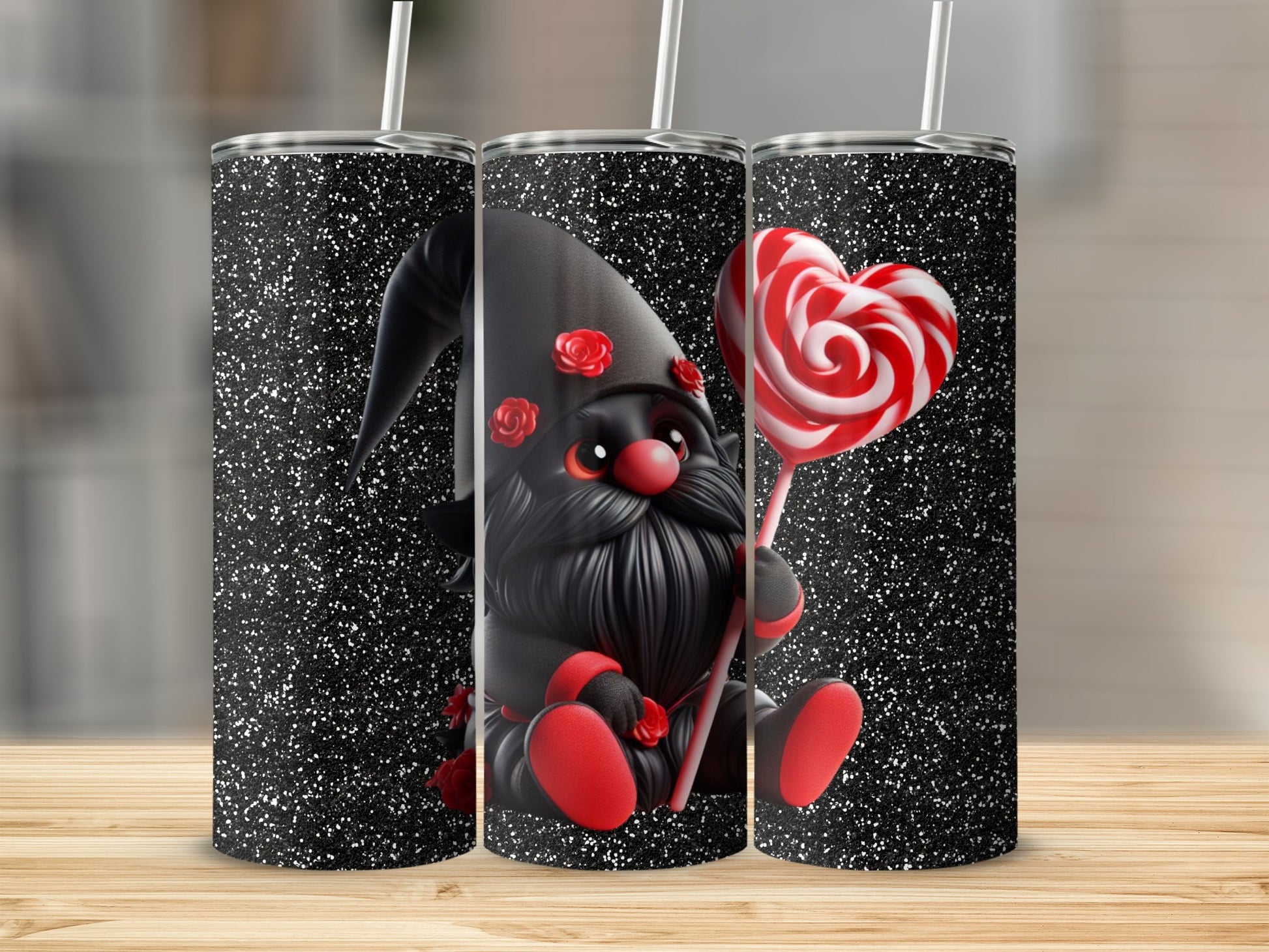 Adorable Gnome with Heart Lollipop Tumbler Cup