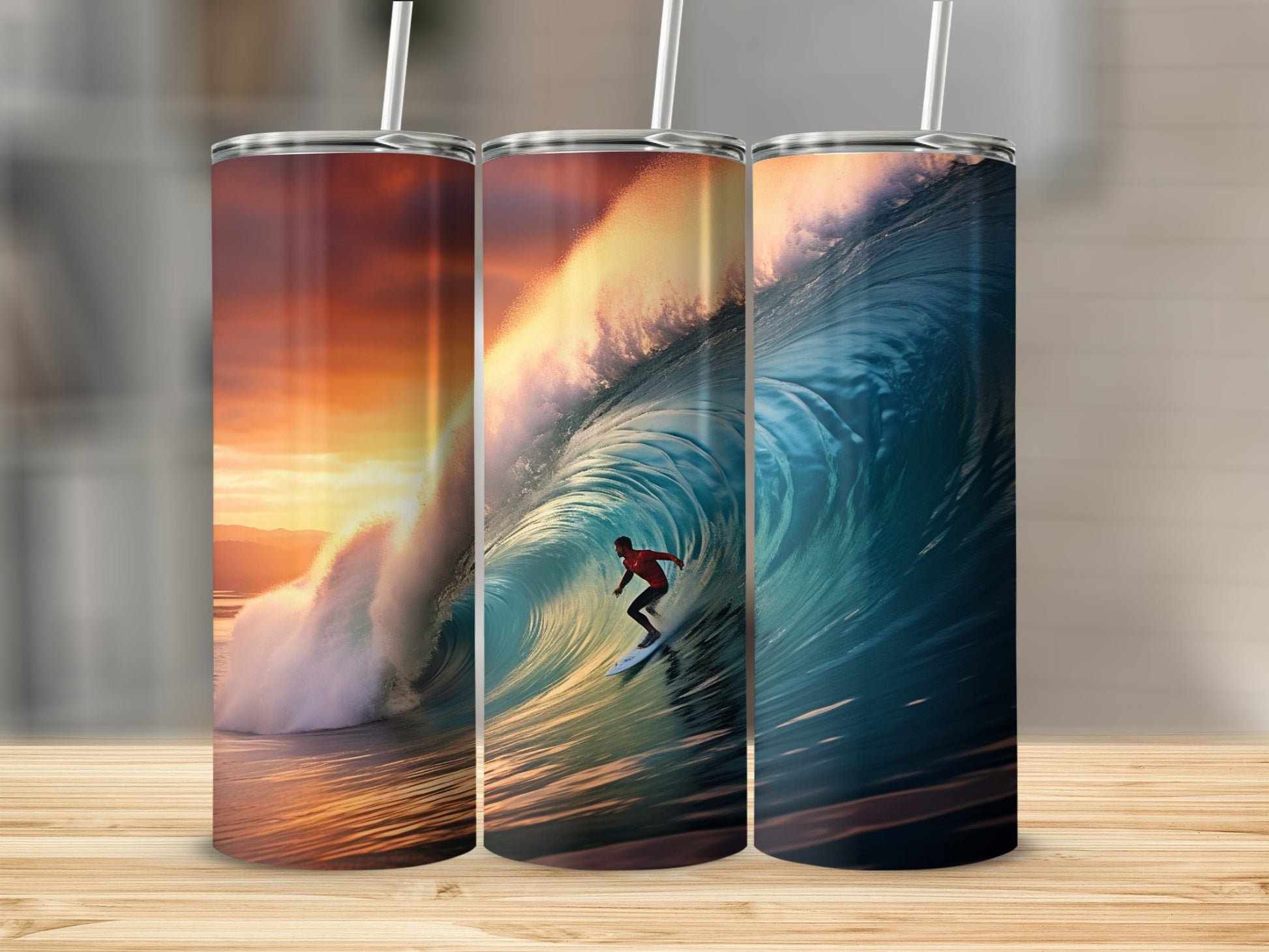 Surfer Big Ocean Wave Sunset Thrill Adventure product type