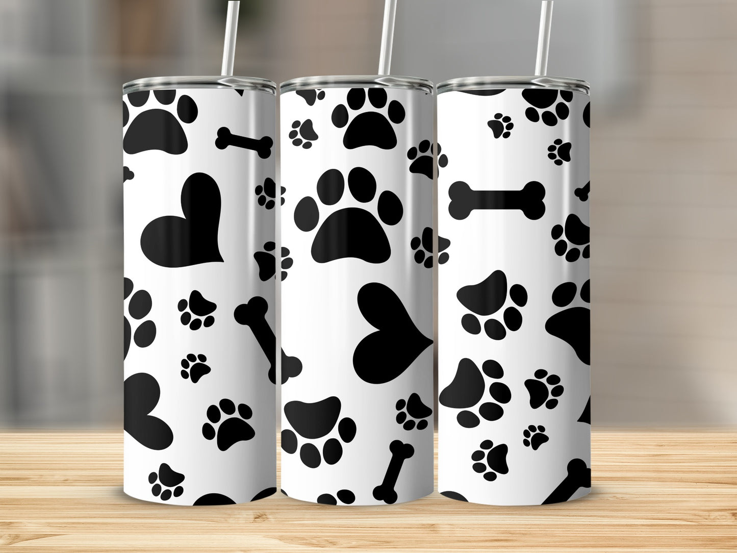 Black and White Paws and Hearts Design Tumbler Product