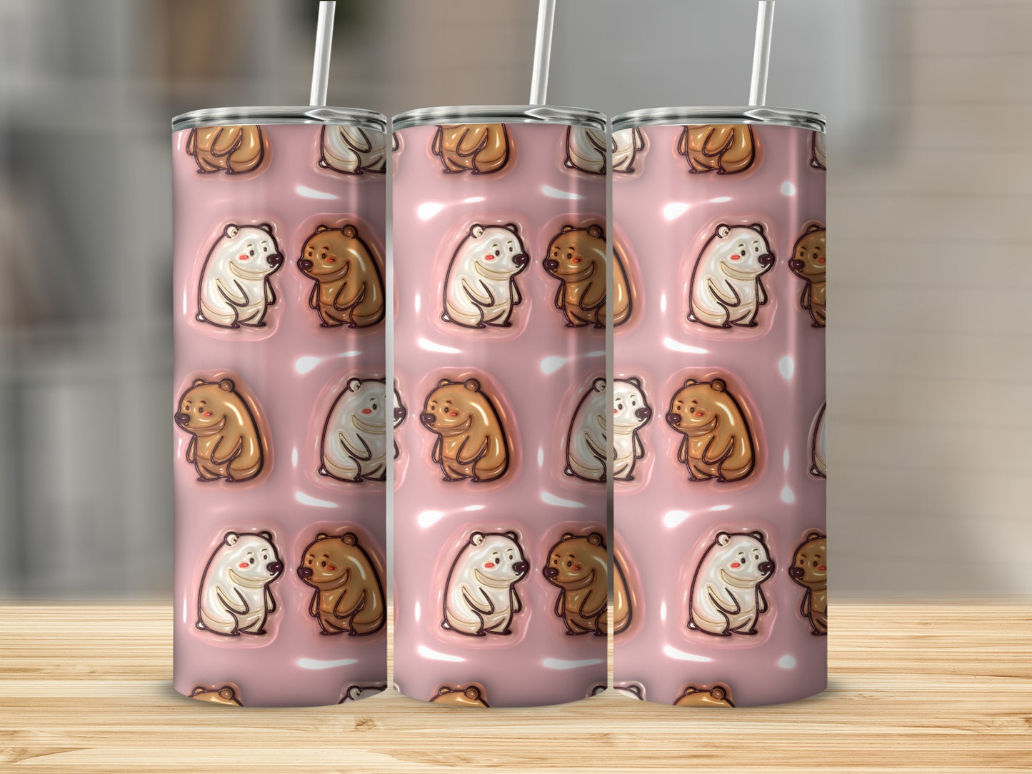 Cute Cartoon Bear Patterns Pink Tumbler