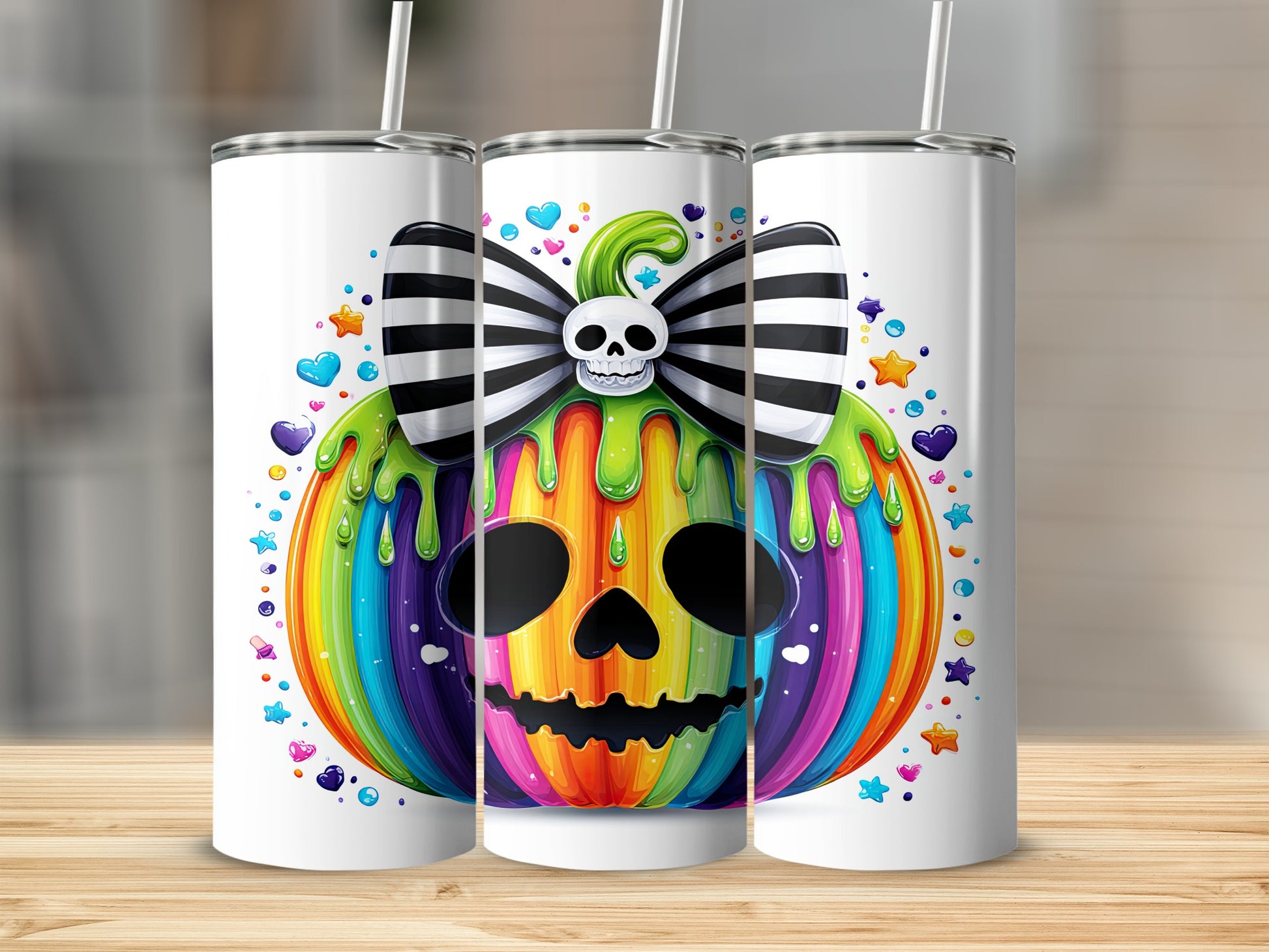 Rainbow Skull Pumpkin Halloween Design Tumbler