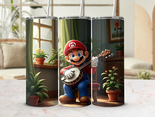 Cartoon Character Playing Banjo Design Tumbler Cup