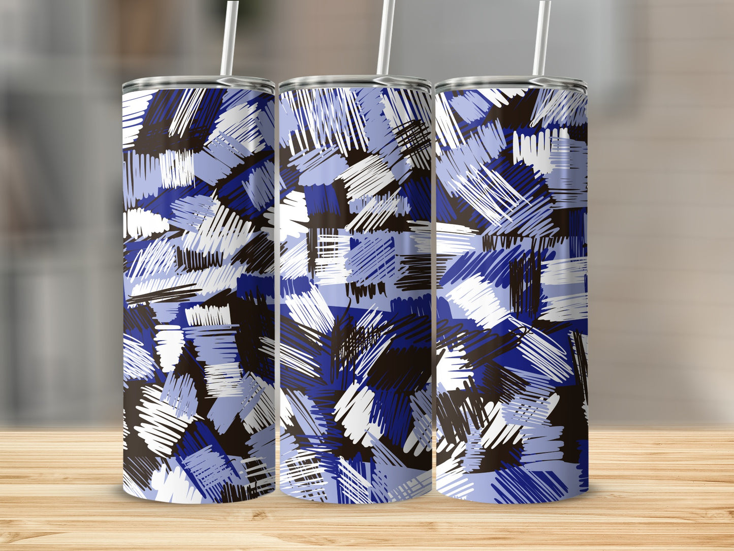 Abstract Blue and White Brushstrokes Tumbler Product