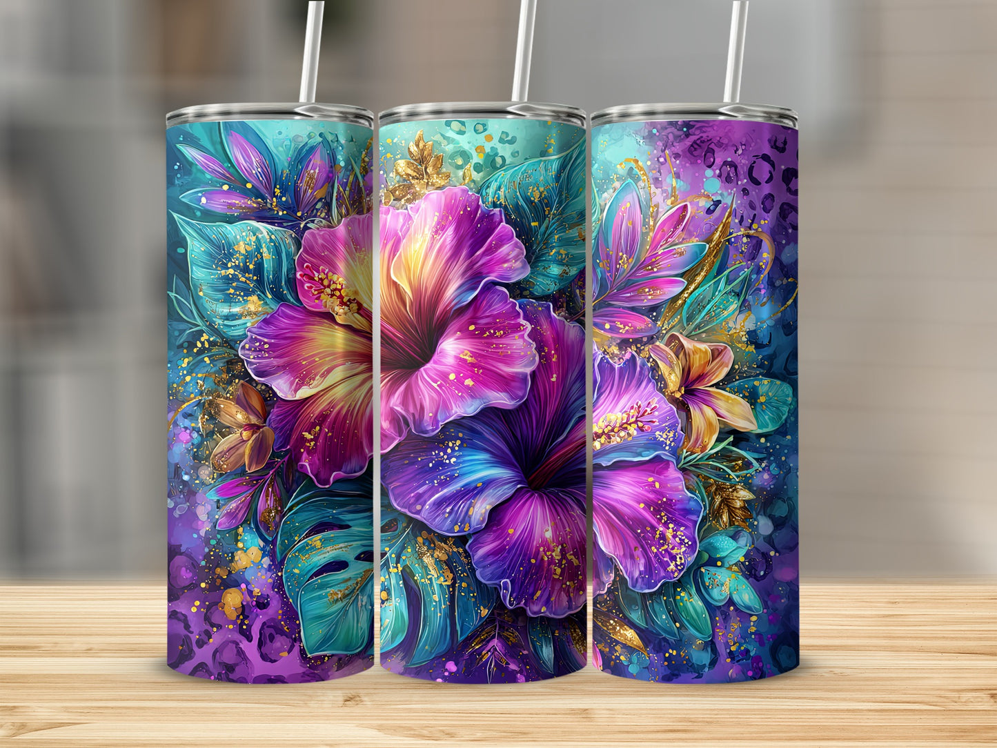 Colorful Floral Design Insulated Tumbler Drinkware