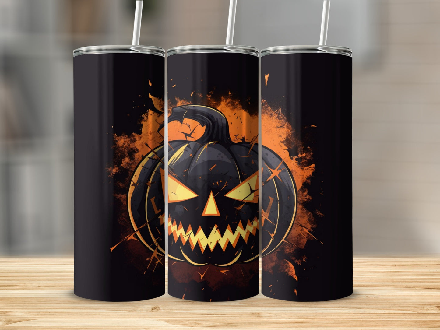 Halloween Black Pumpkin Design Travel Tumbler Cup