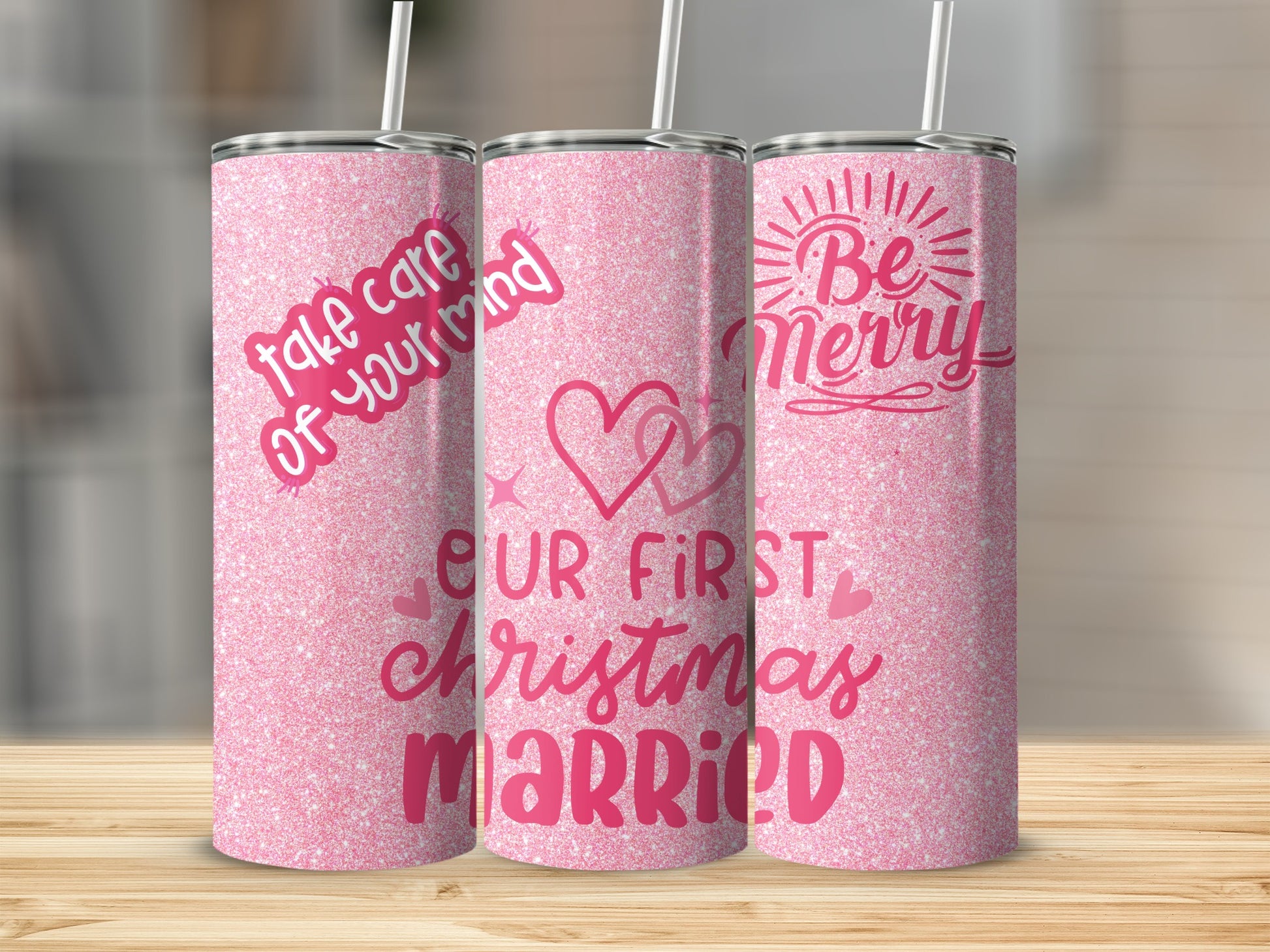 Our First Christmas Married Tumbler Be Merry Design