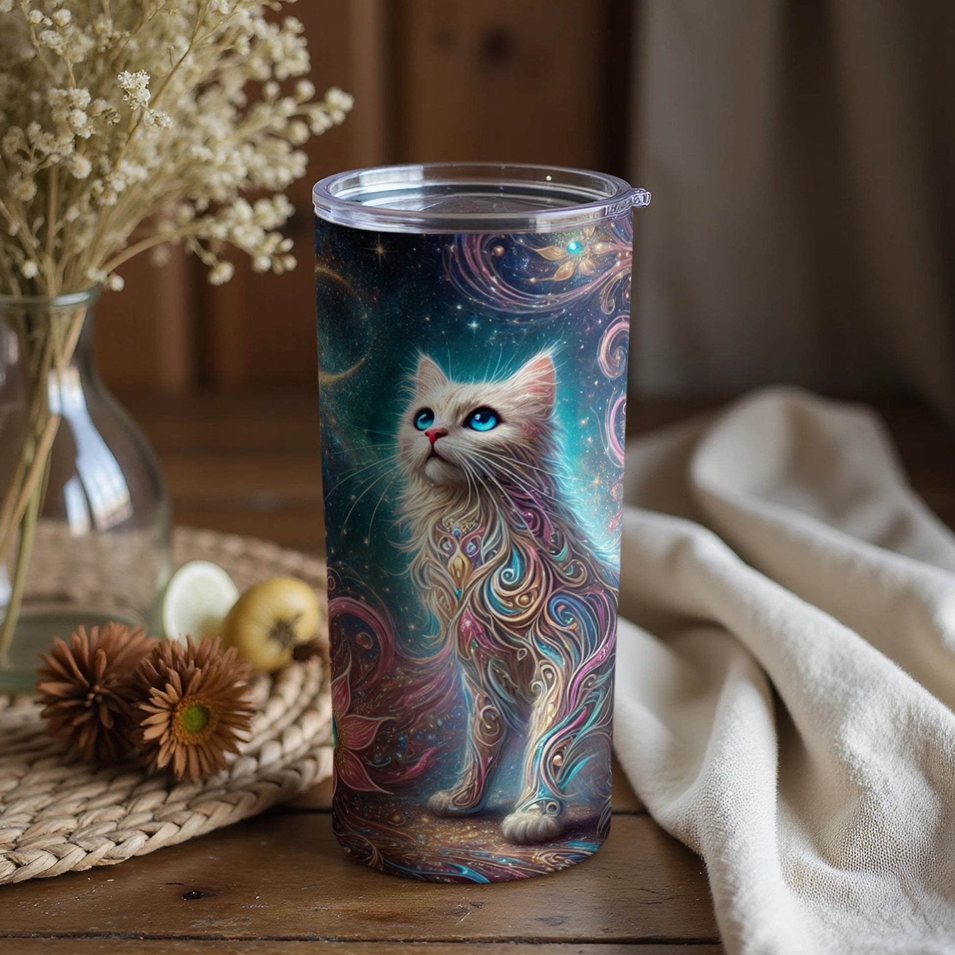 Cosmic Whimsy Galactic Feline Cat Tumbler product