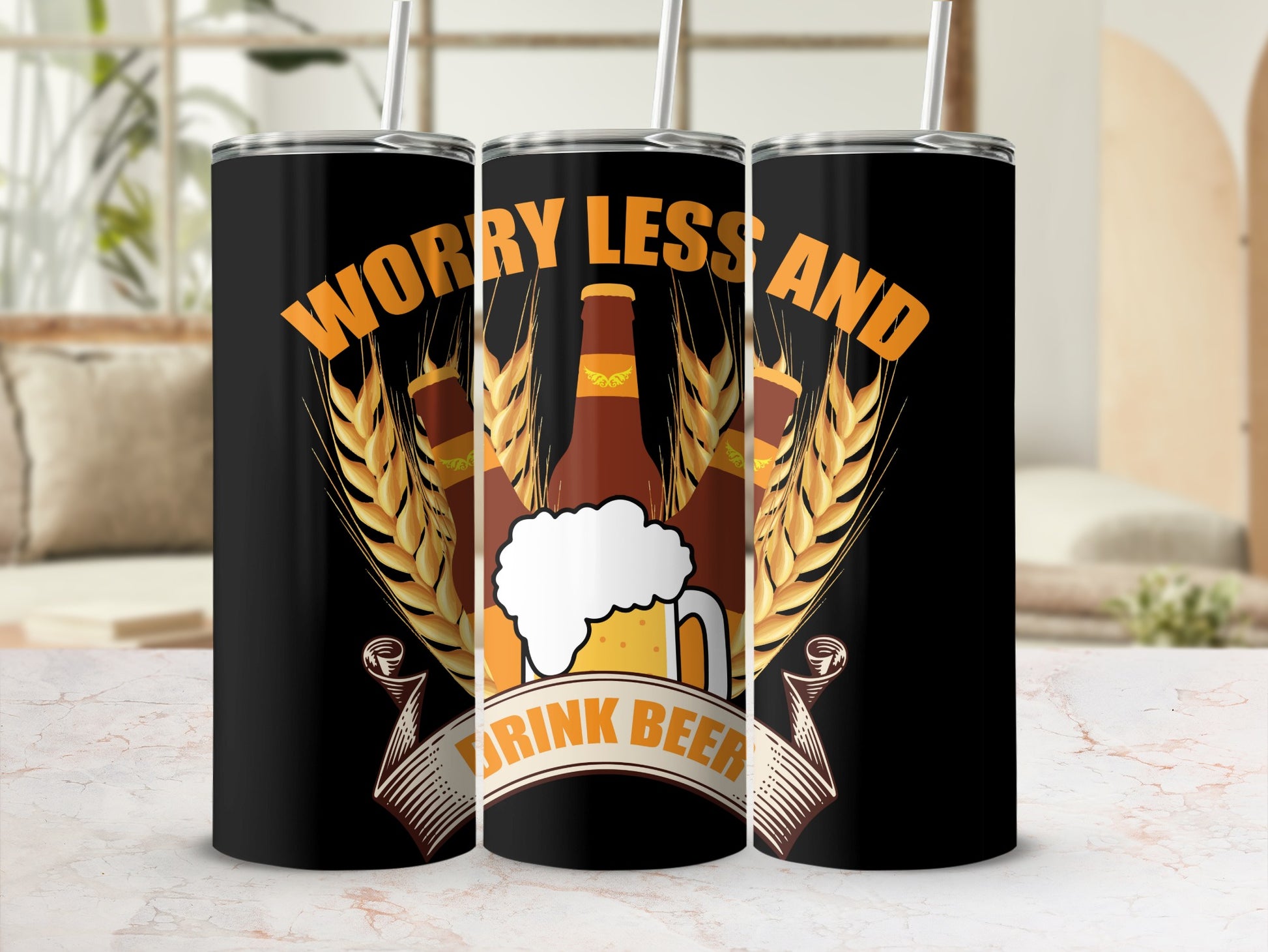 Worry Less And Drink Beer Graphic Travel Mug