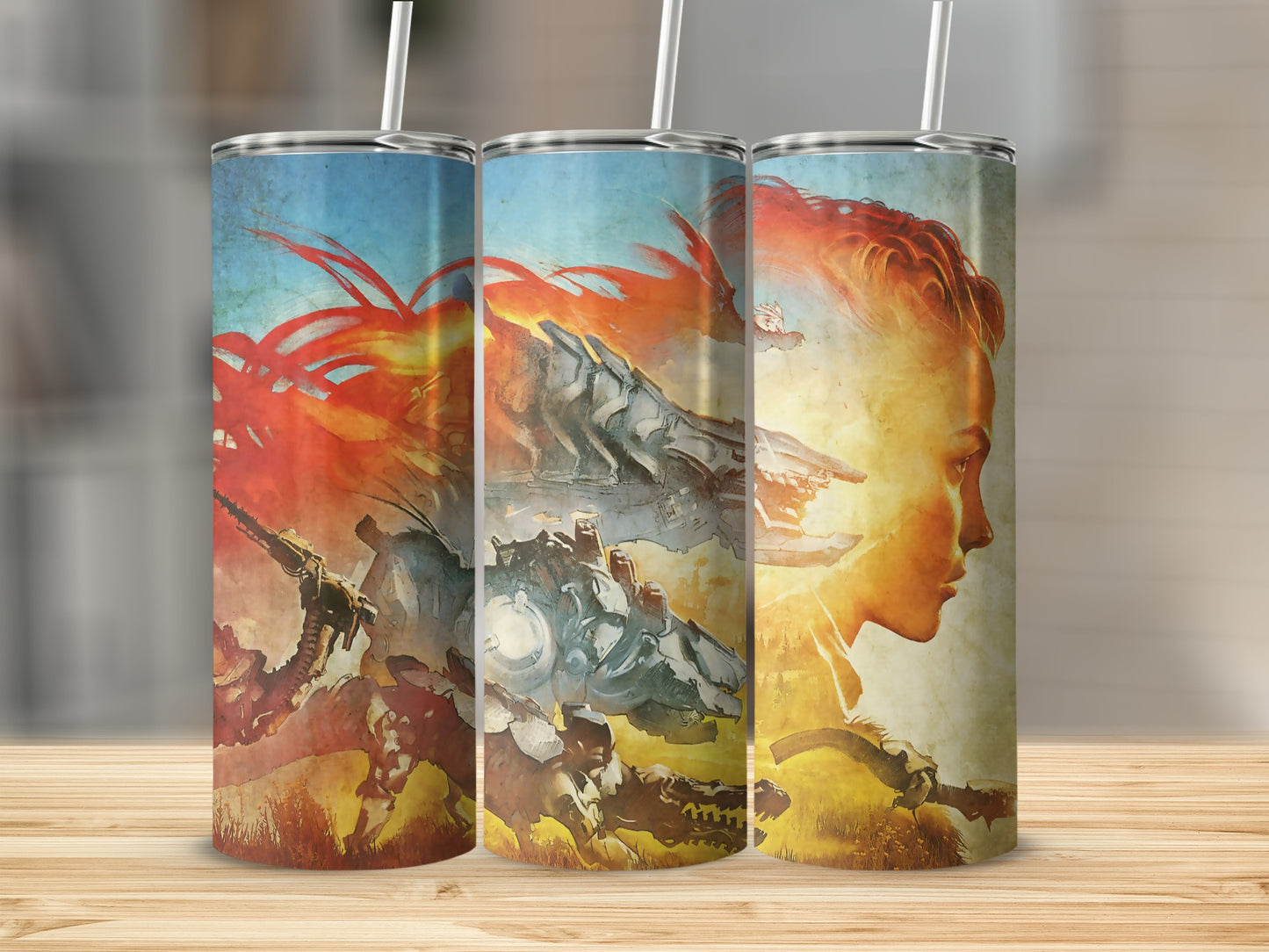 Vibrant Fantasy Art Tumblers with Straws for Beverage