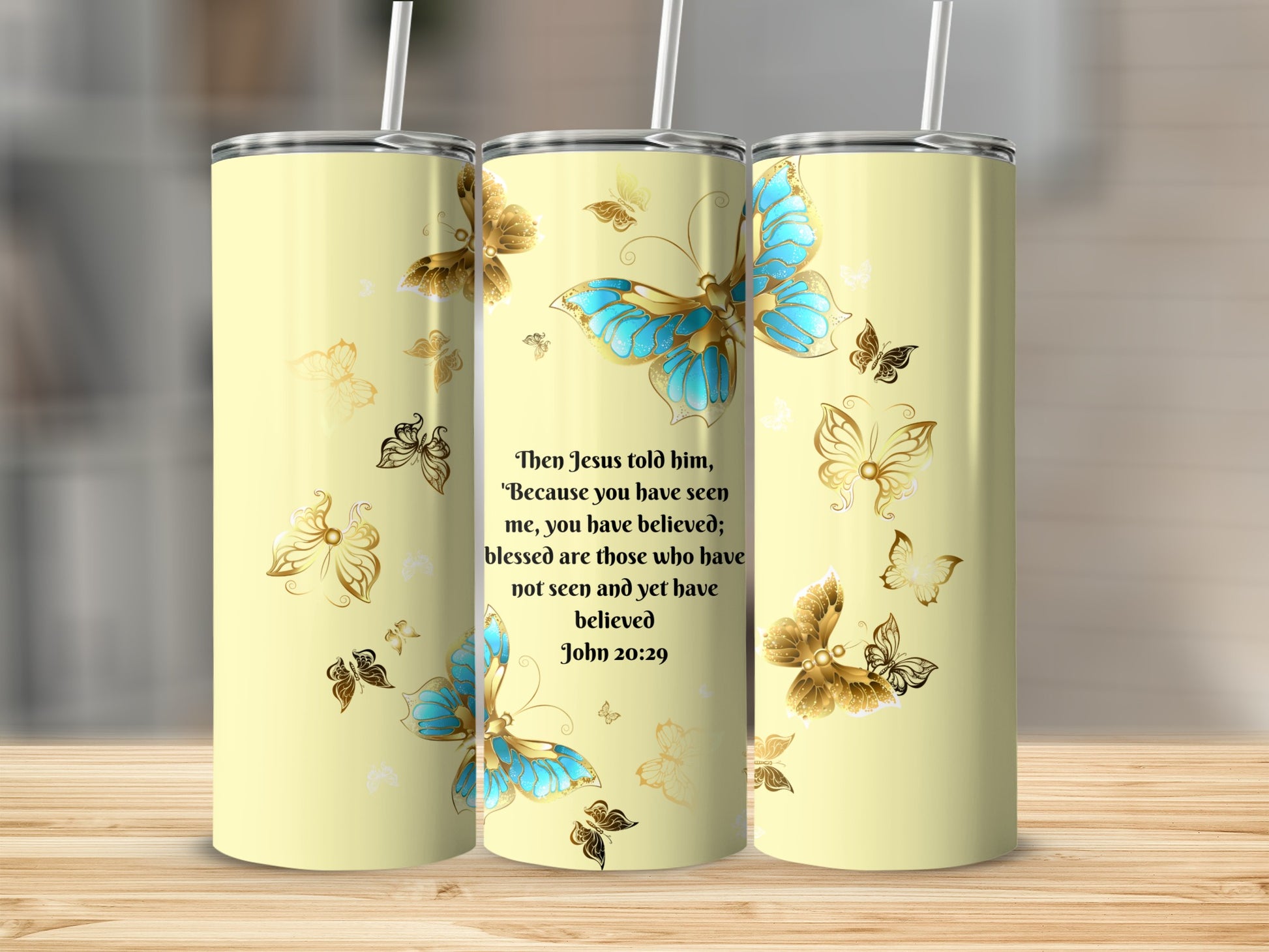 Butterfly and Bible Verse Inspirational Tumbler Cup