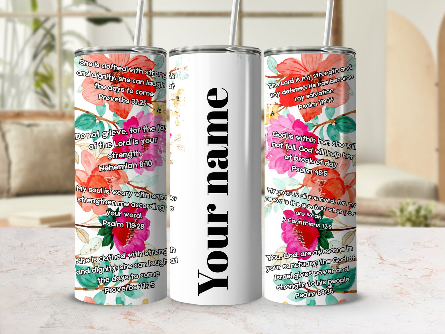 Personalized Floral Bible Verse Insulated Tumbler