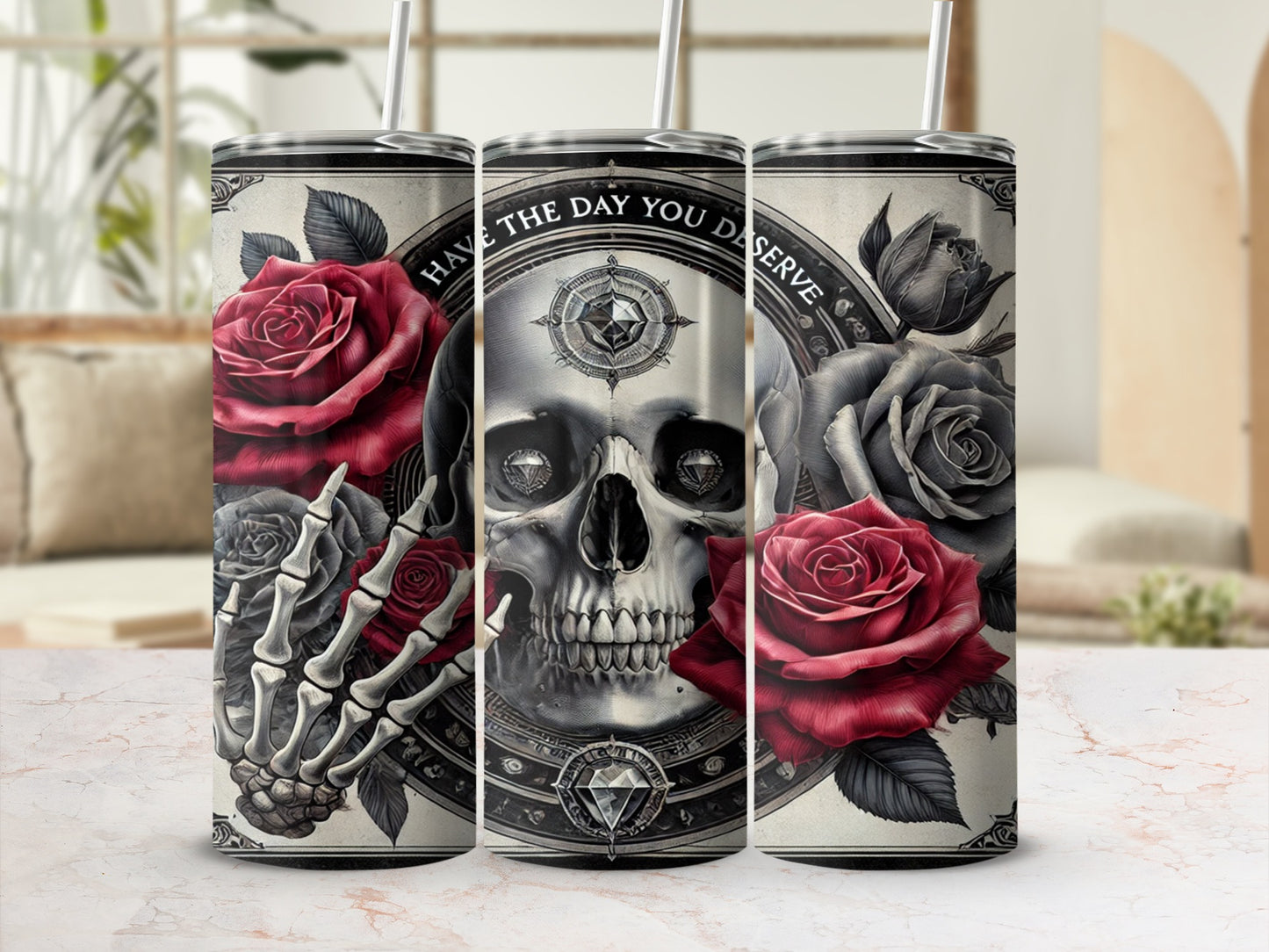 Skull and Roses Graphic Travel Tumbler for Unique Style