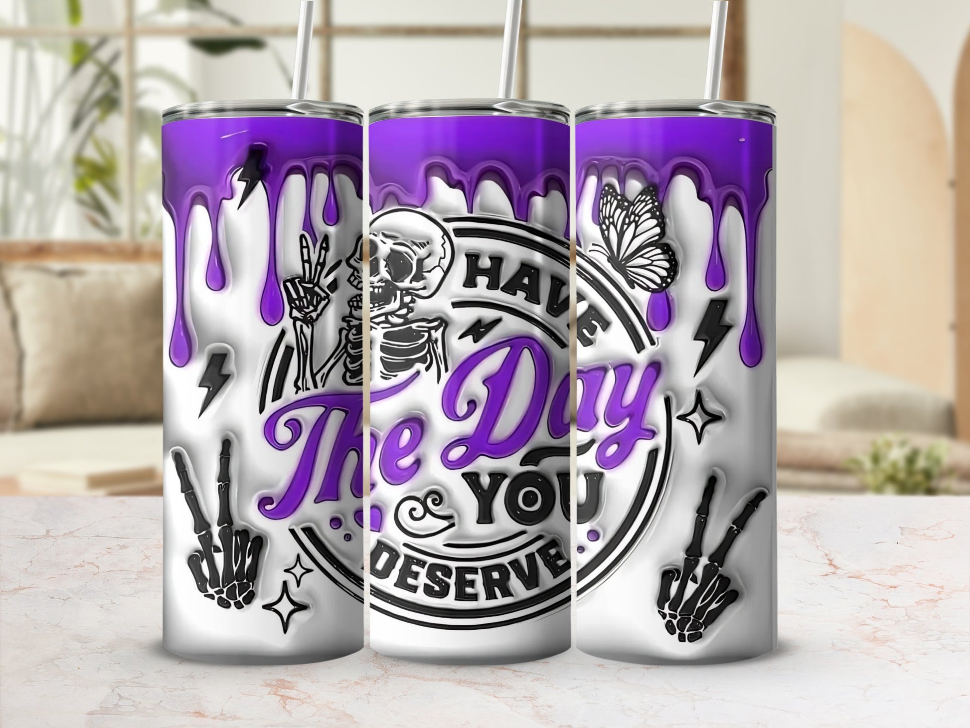 Have The Day You Deserve Purple Skull Design Tumbler