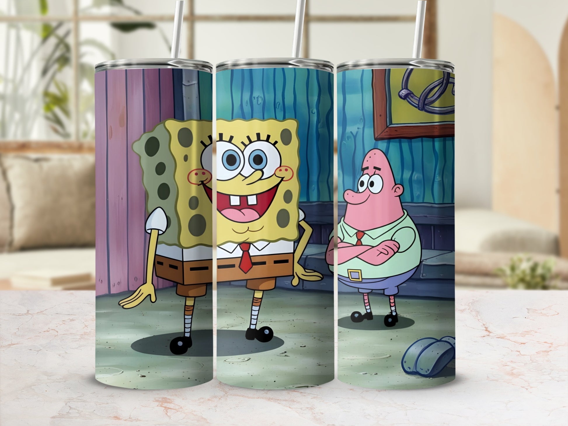 SpongeBob SquarePants and Patrick Star standing together in a colorful cartoon style.