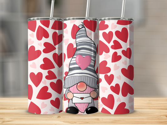 Valentines Day Gnome Heart Print Tumbler
