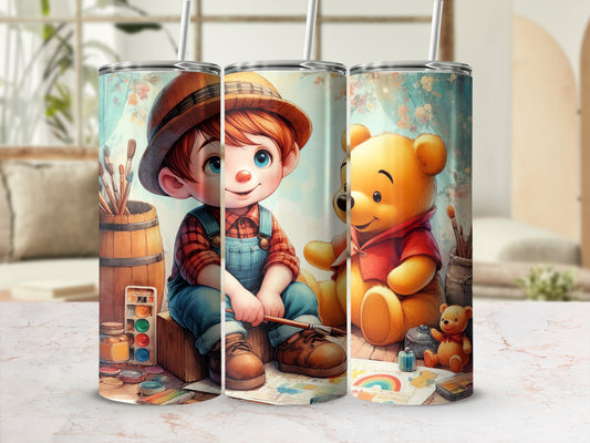 Cute Artist Kid and Cartoon Bear Design Tumbler