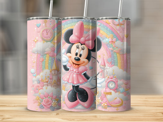Cute Minnie Mouse Tumbler with Rainbow and Castle Design