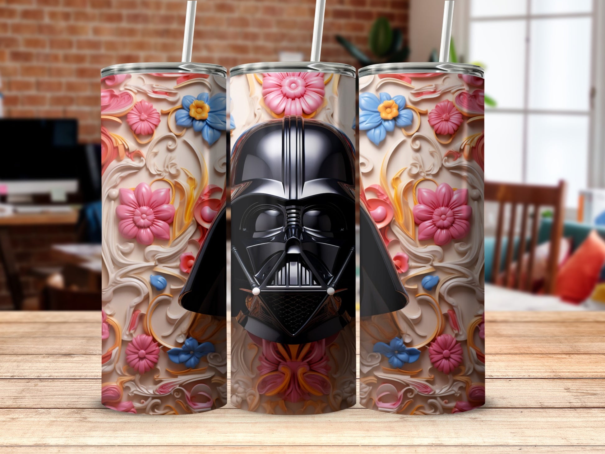 Star Wars Floral Pattern Darth Vader Tumbler Cup