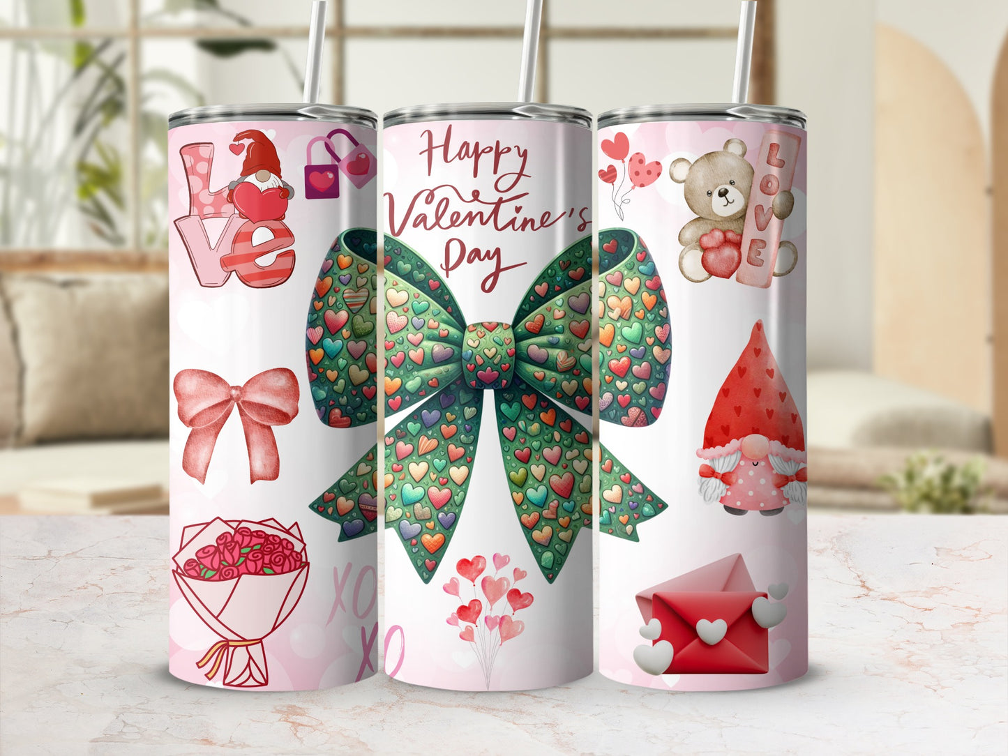 Valentine's Day Themed Tumblers with Cute Designs