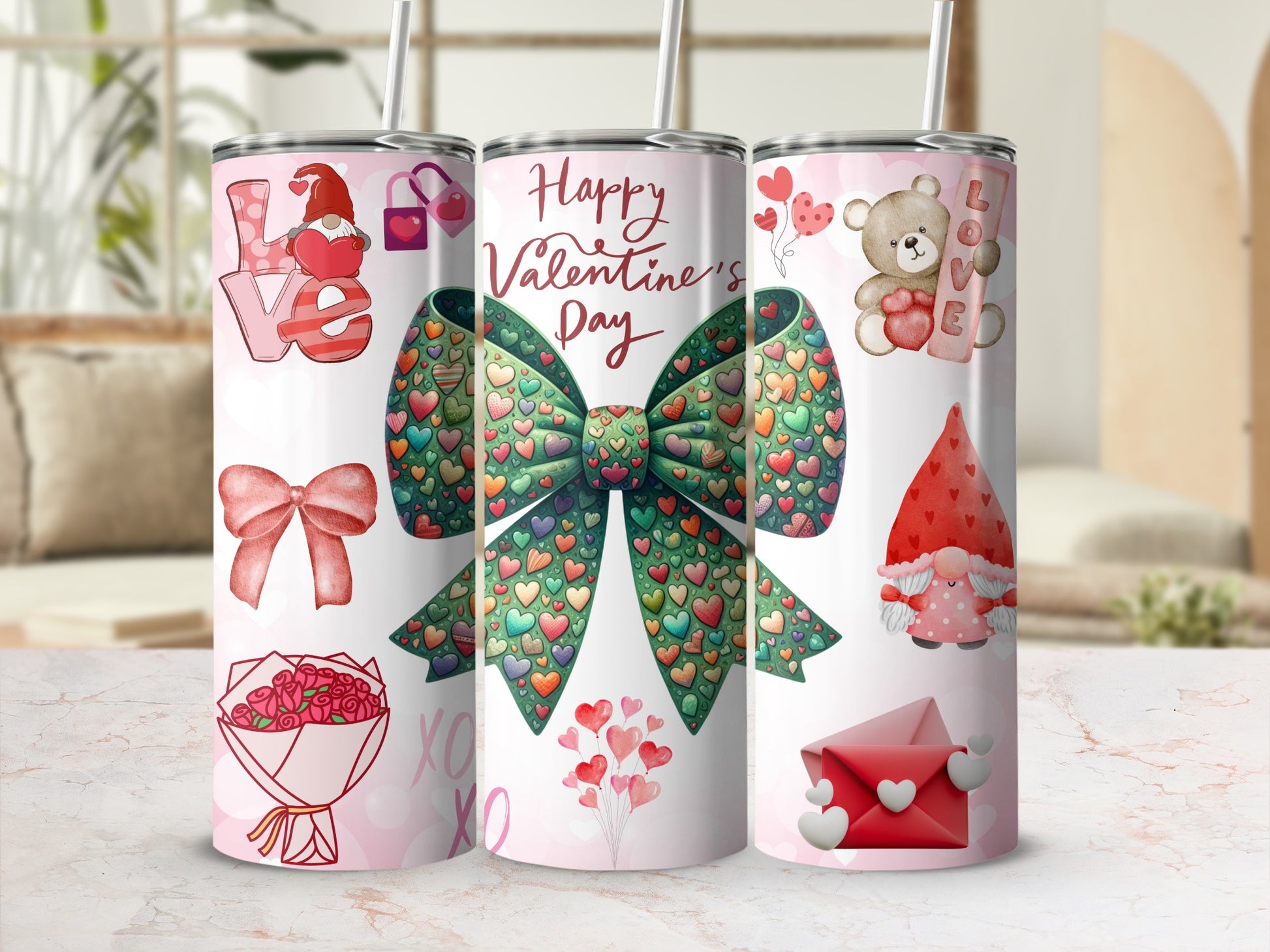 Valentine's Day Themed Tumblers with Cute Designs