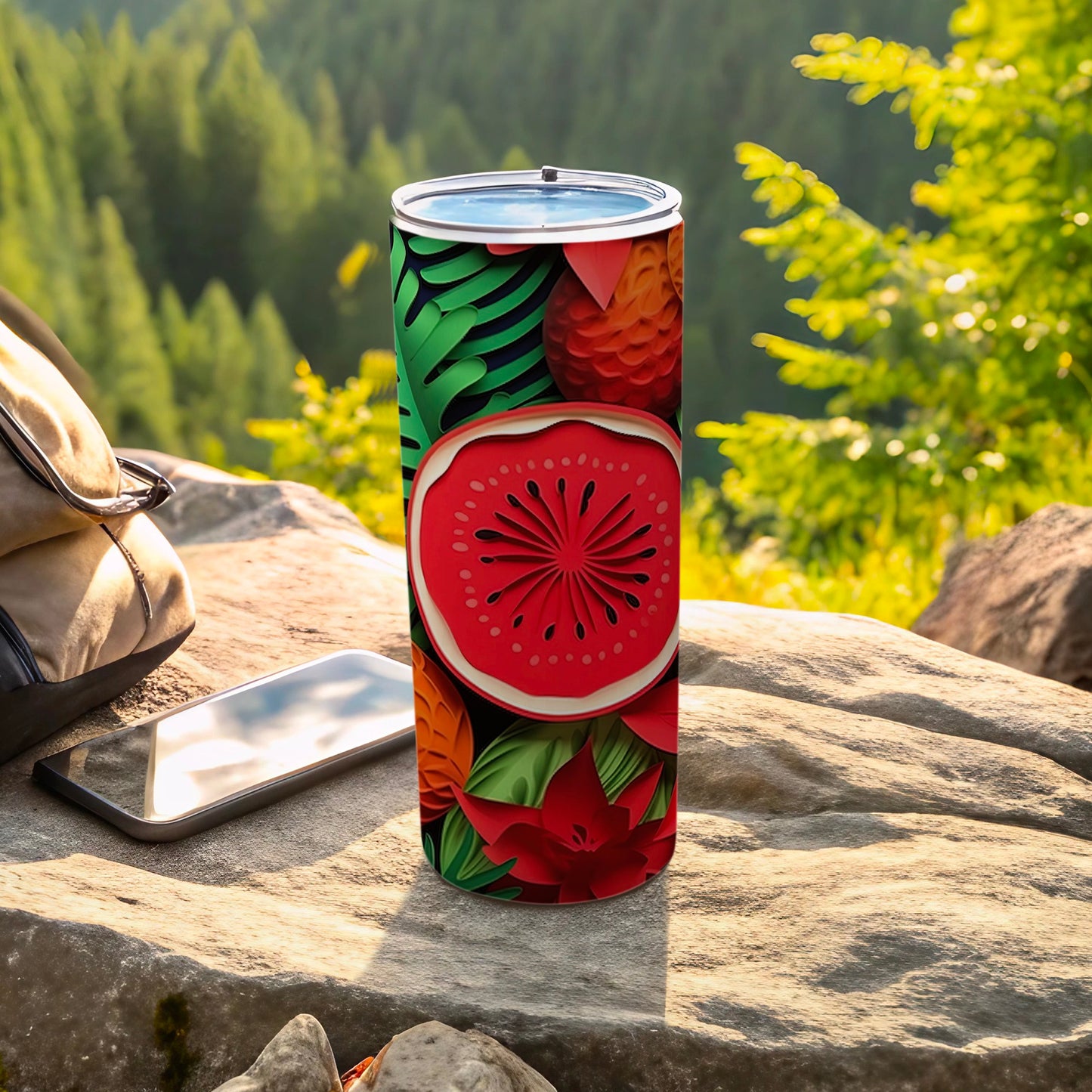 Tropical Fruit and Floral Design Travel Tumbler