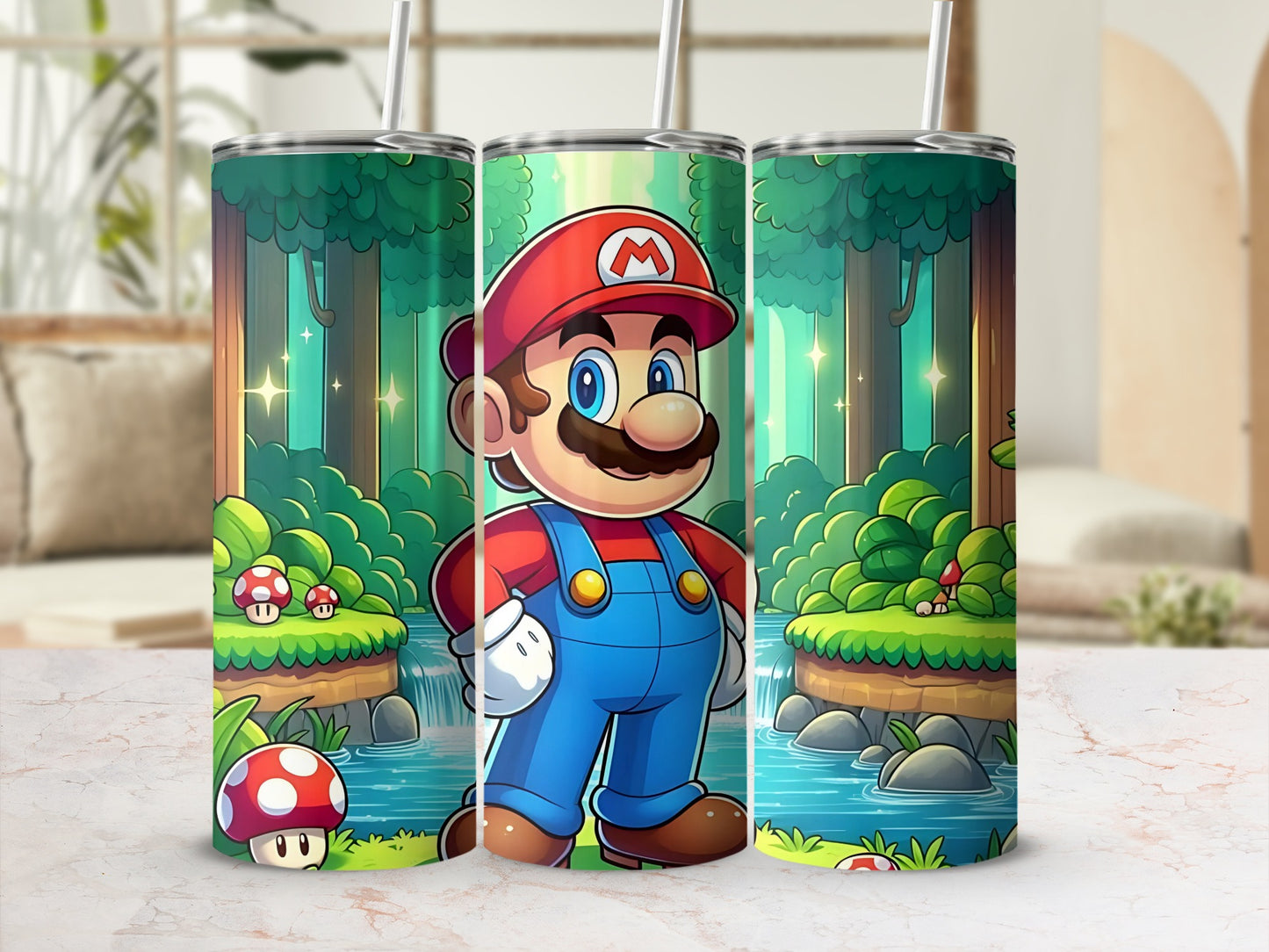 Mario in Enchanted Forest Tumbler Cup with Straw