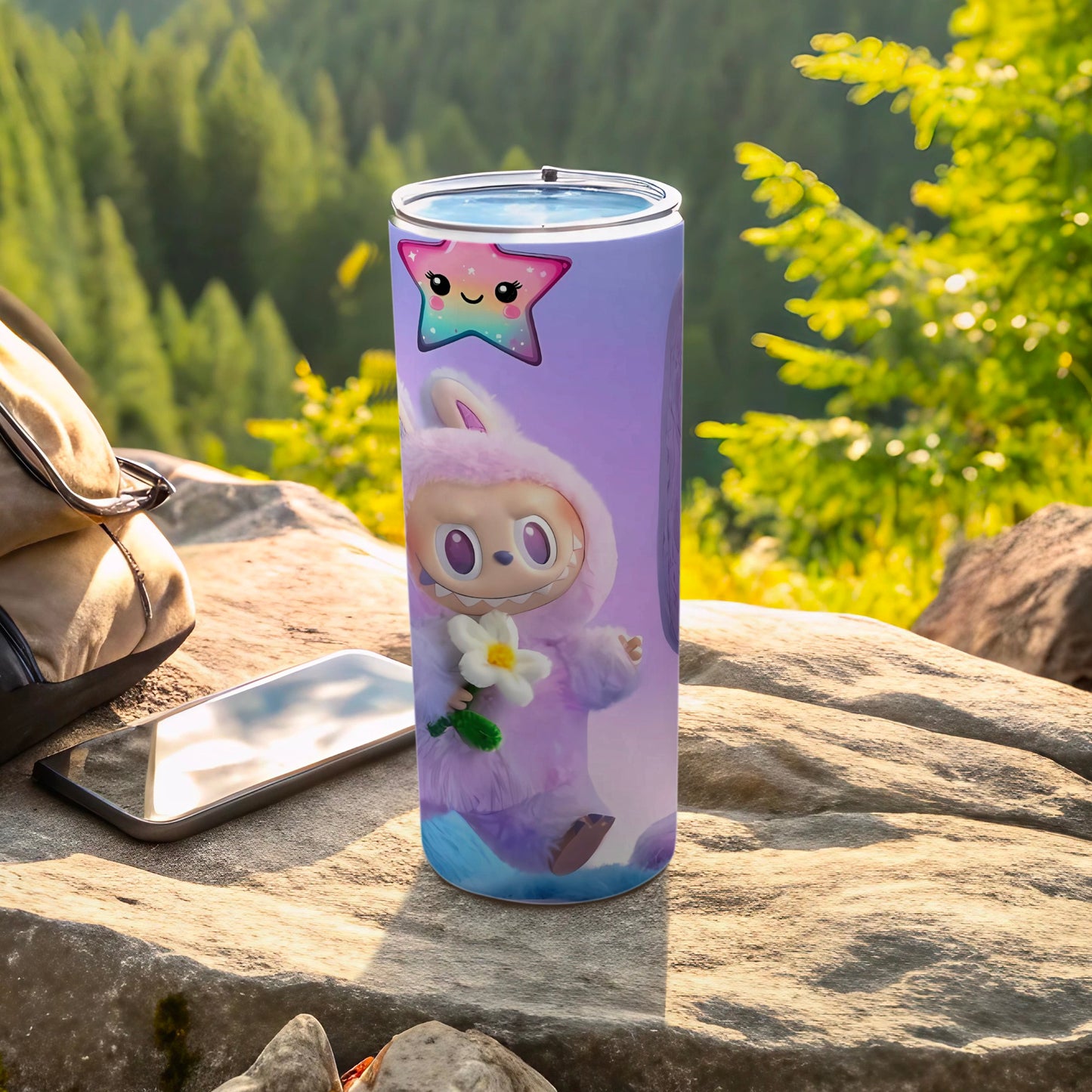Cute Cartoon Character Tumbler with Star Sticker Design
