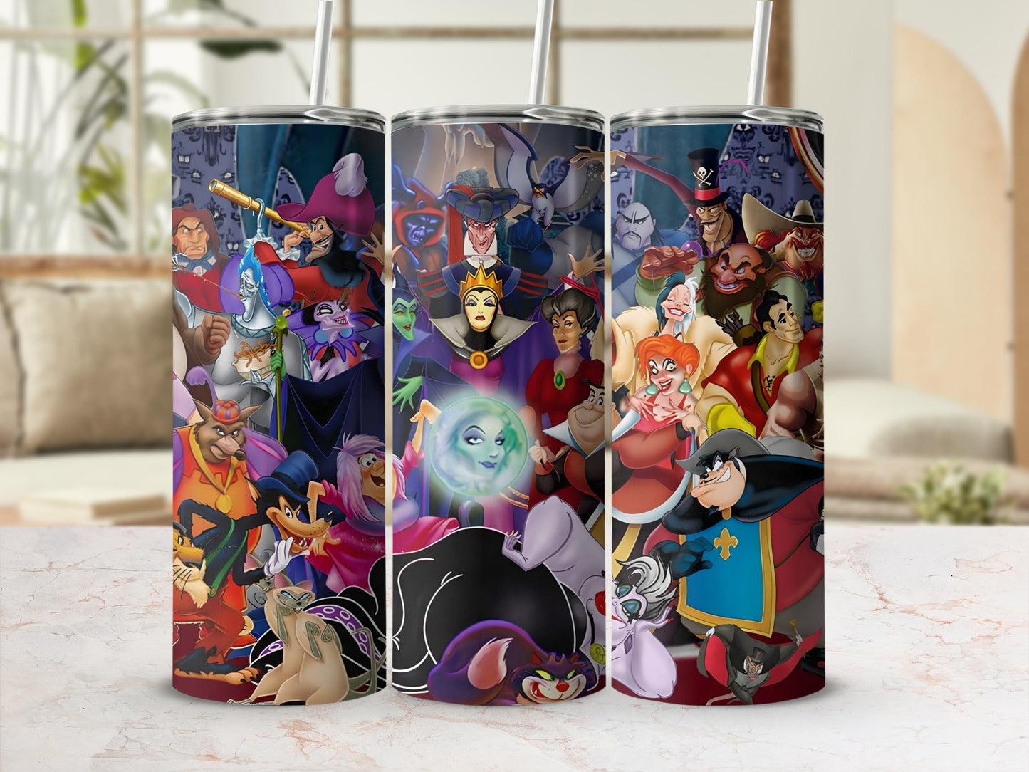 Colorful Villains Collage Tumbler Cup with Lid