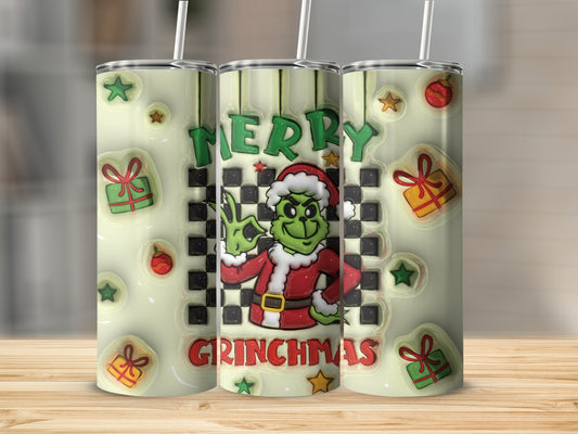 Merry Grinchmas Holiday Tumbler with Festive Gift Design