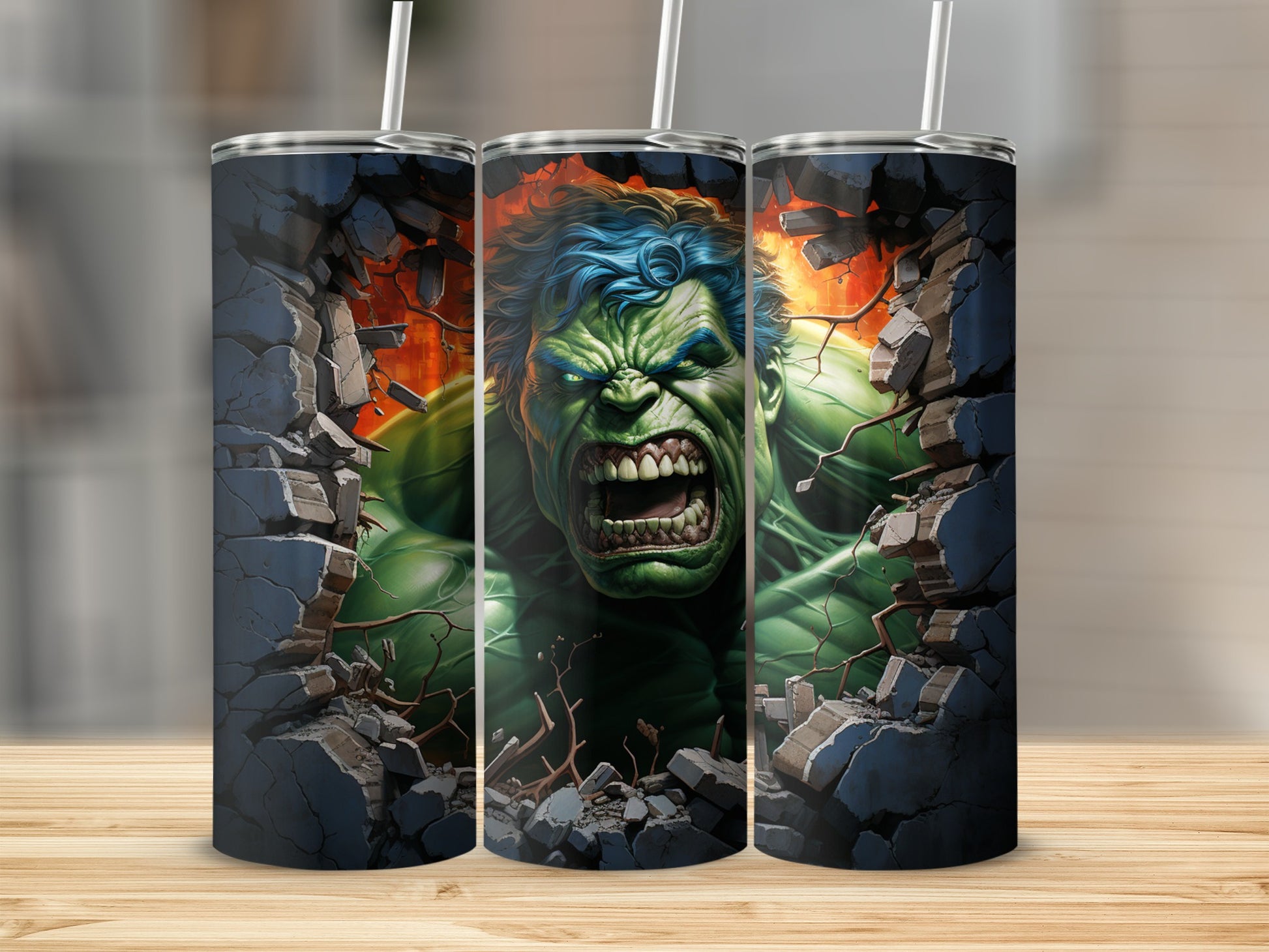 Incredible Hulk Smashing Through Wall Graphic Tumbler