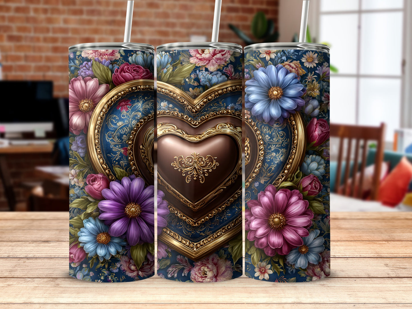 Vintage Floral Heart Patterned Drinkware Product