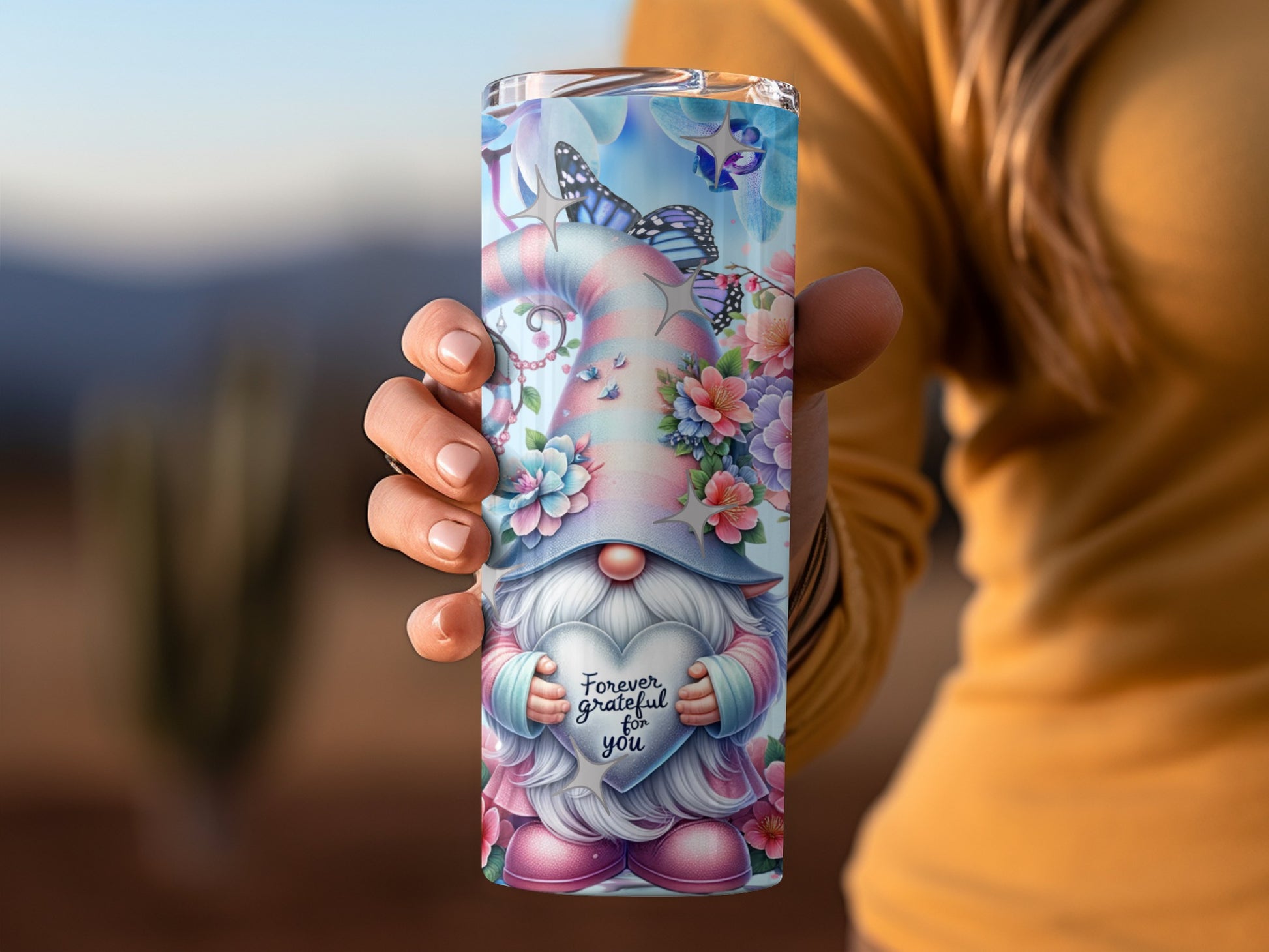 Forever Grateful for You Cute Gnome Themed Tumbler
