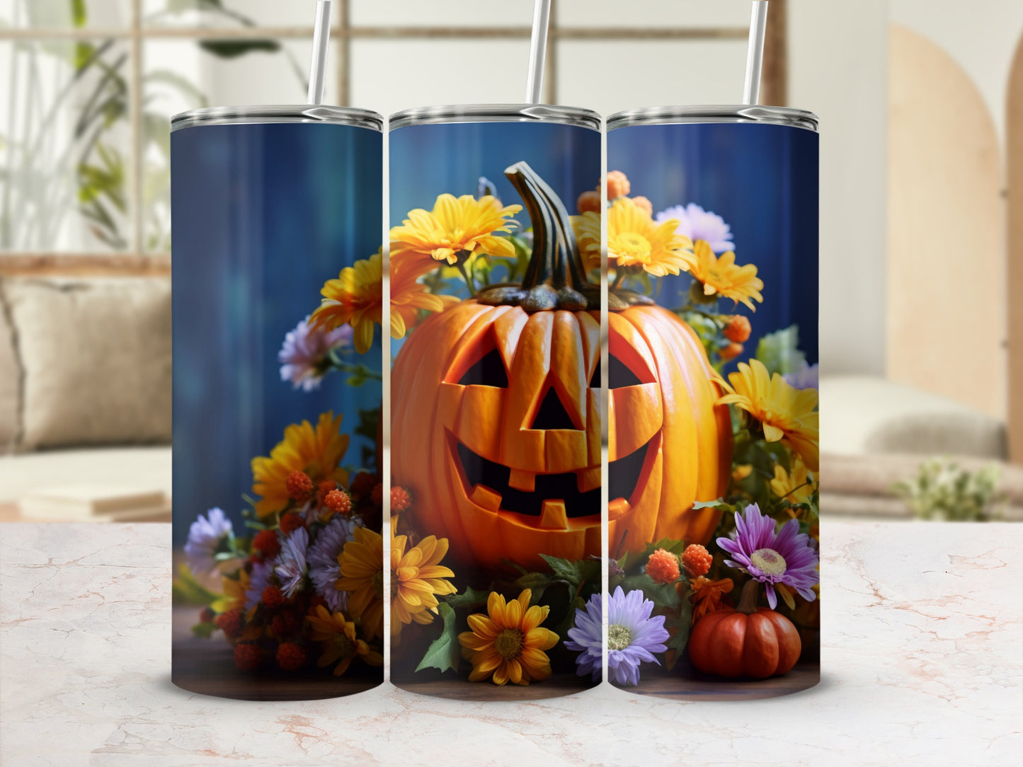 Halloween Pumpkin with Flowers Tumbler product