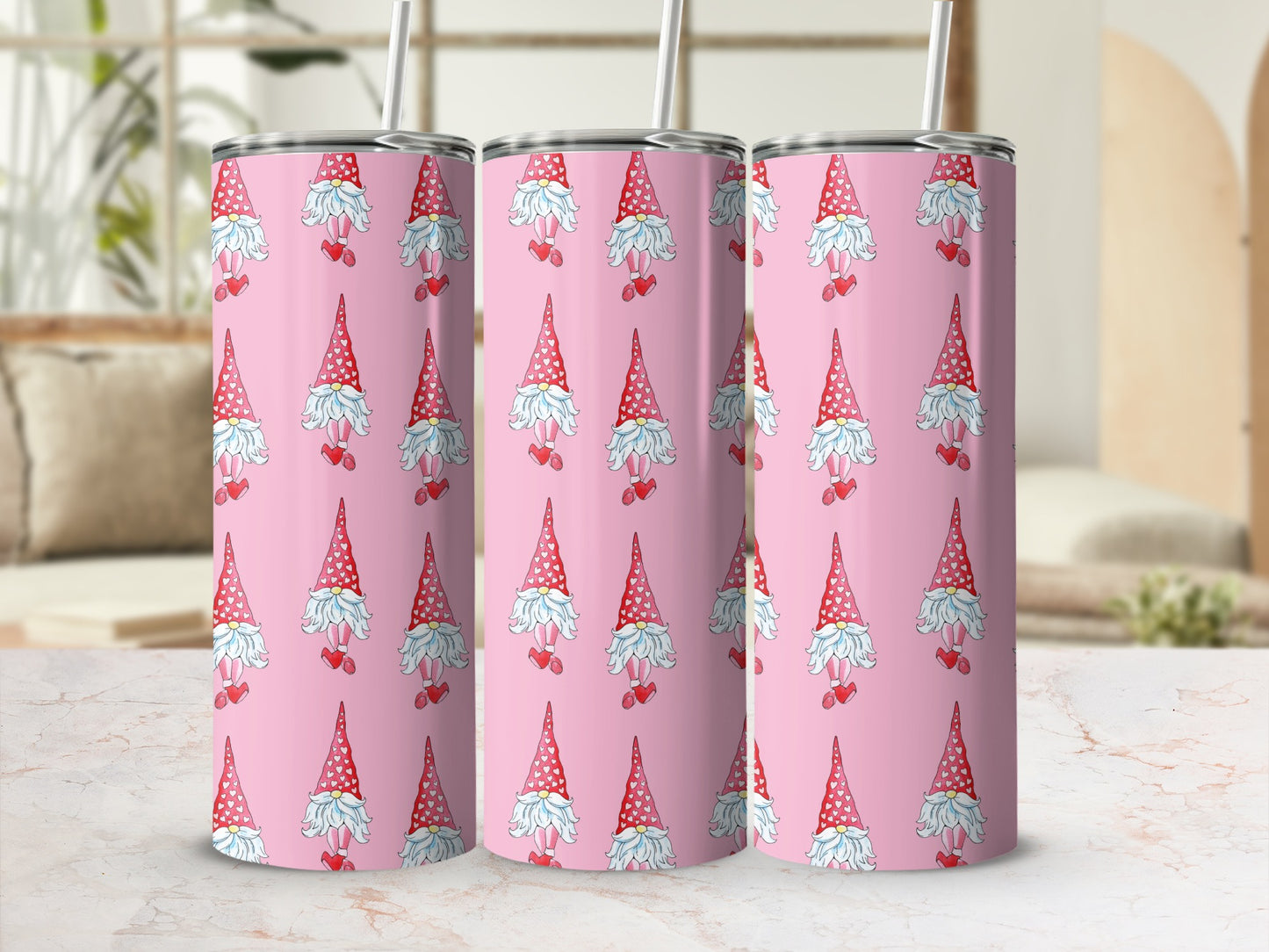 Cute Pink Gnome Coffee Cup Travel Tumbler With Straw