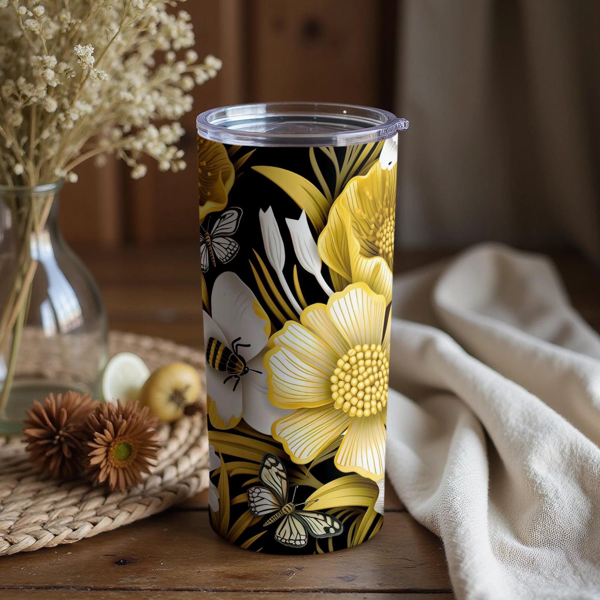 Vibrant Floral and Butterfly Print Tumbler Product