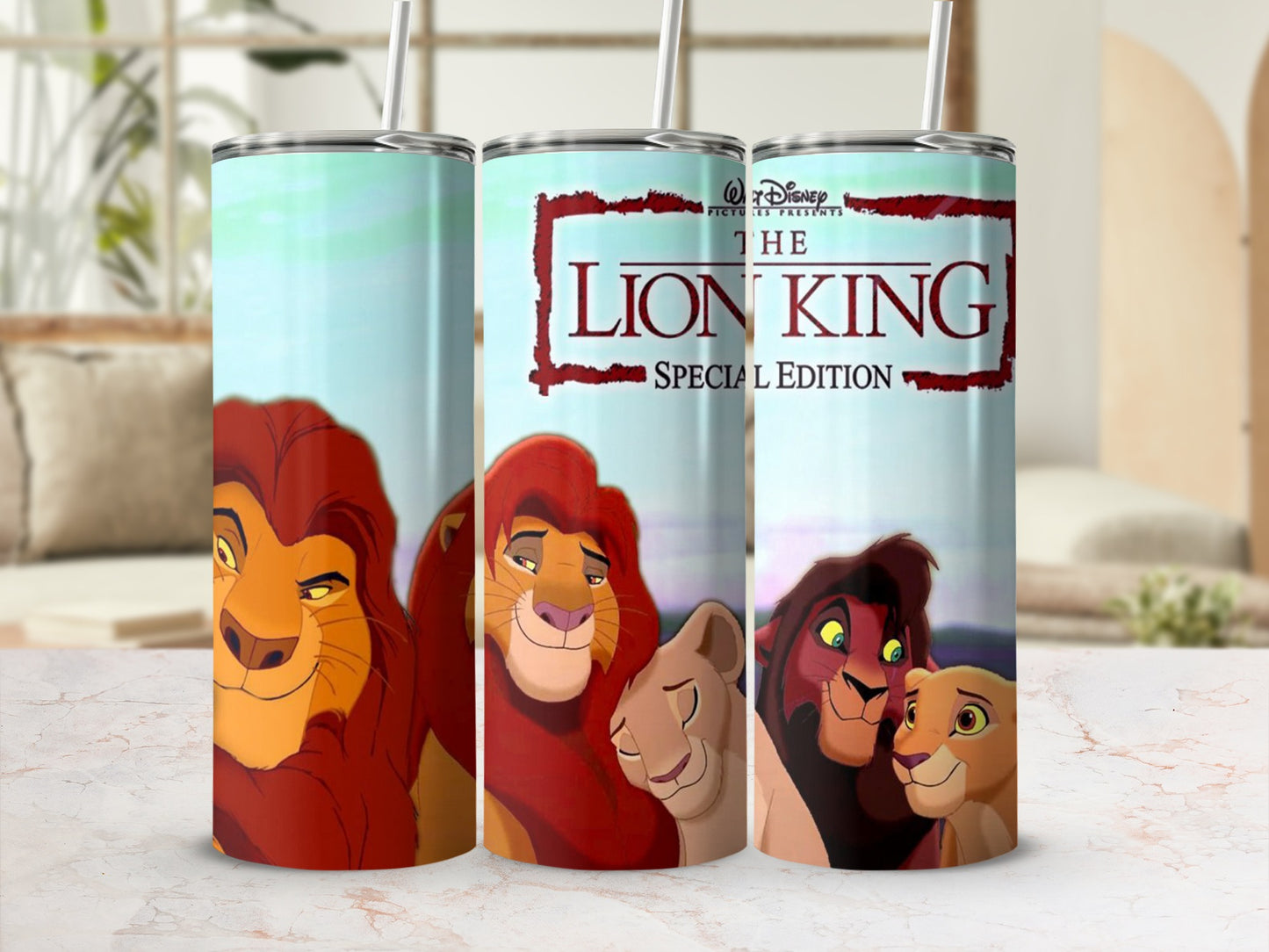 The Lion King Special Edition tumbler with Simba, Nala, and Mufasa.