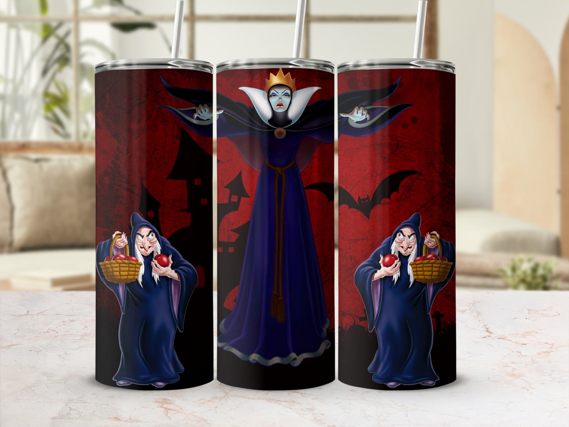 Evil Queen and Witch Halloween-Themed Drinkware Tumblers